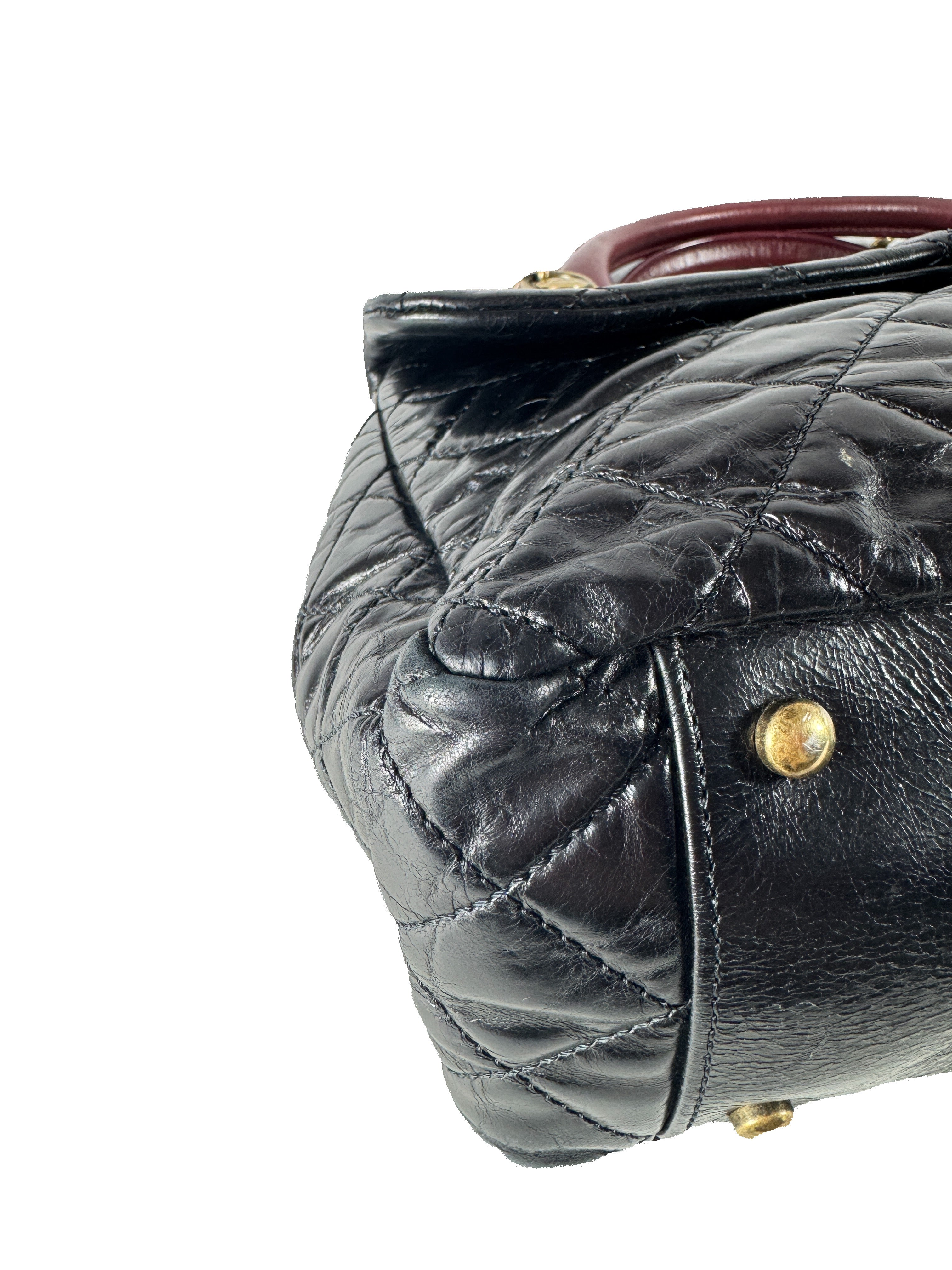 Chanel black/burgundy leather medium Castle Rock flap bag 23207144