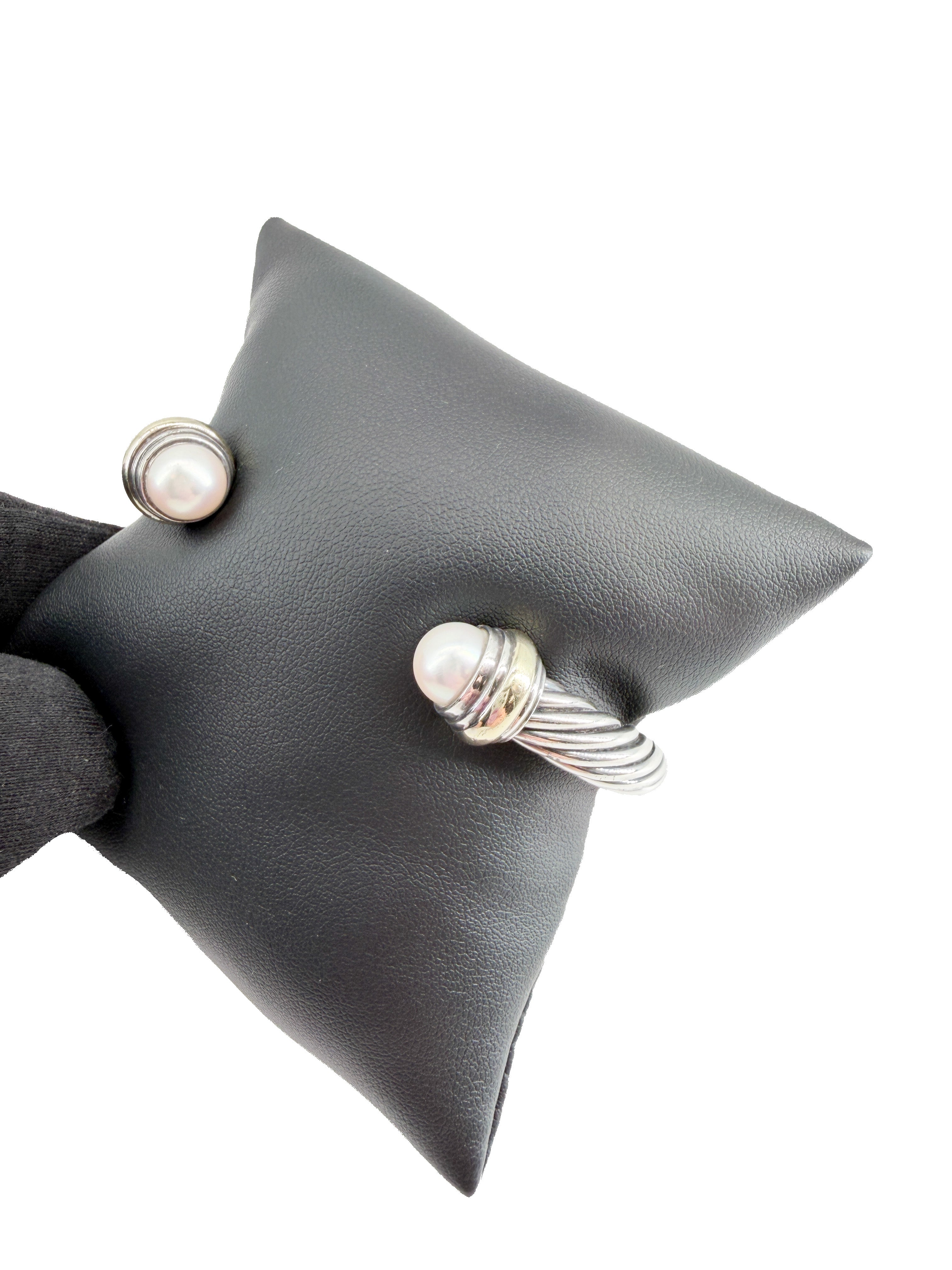 David Yurman sterling silver, 14k gold pearl 7MM cable classic