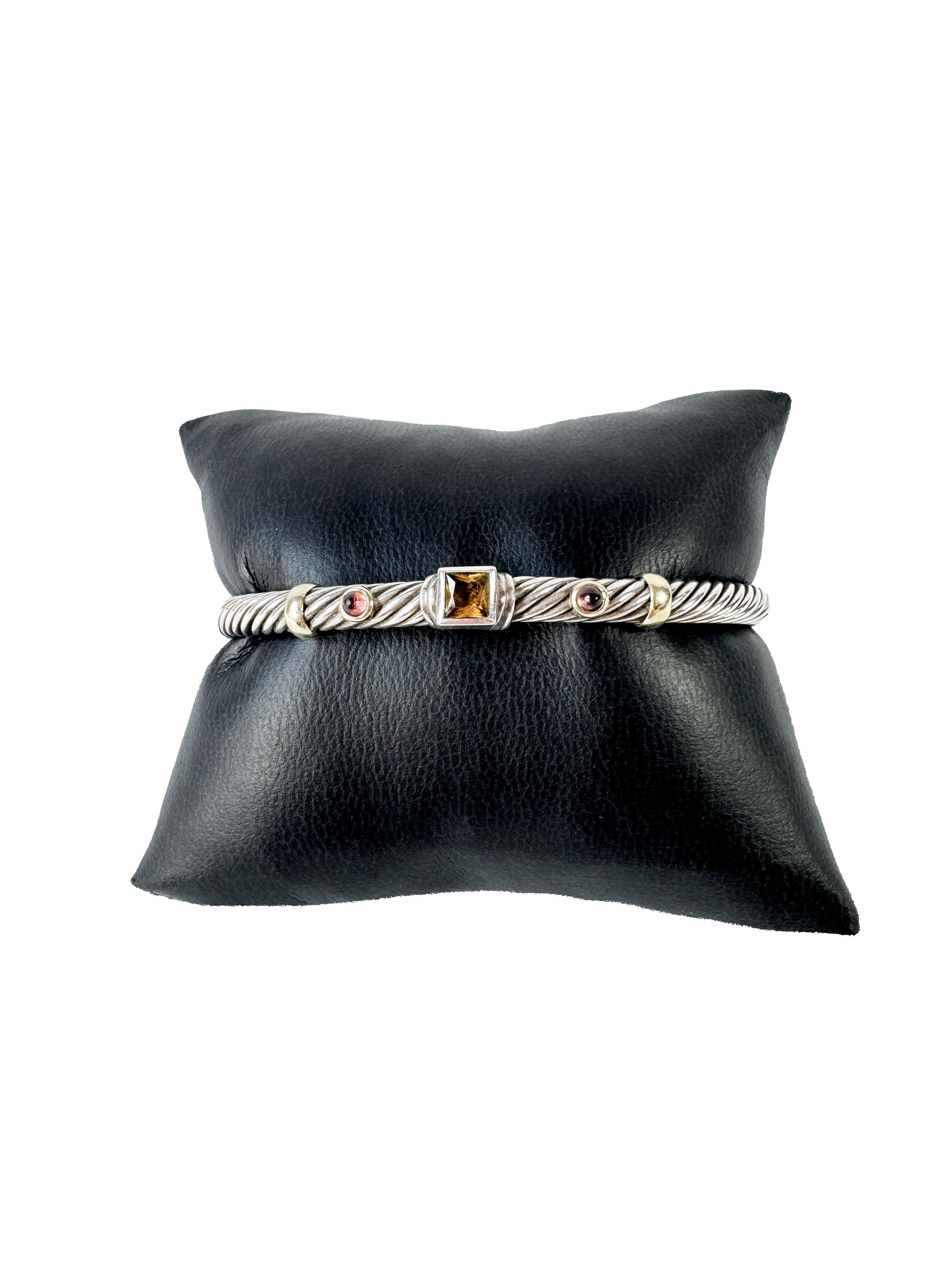 David Yurman sterling silver, yellow gold, citrine & tourmaline cable Renaissance cuff bracelet