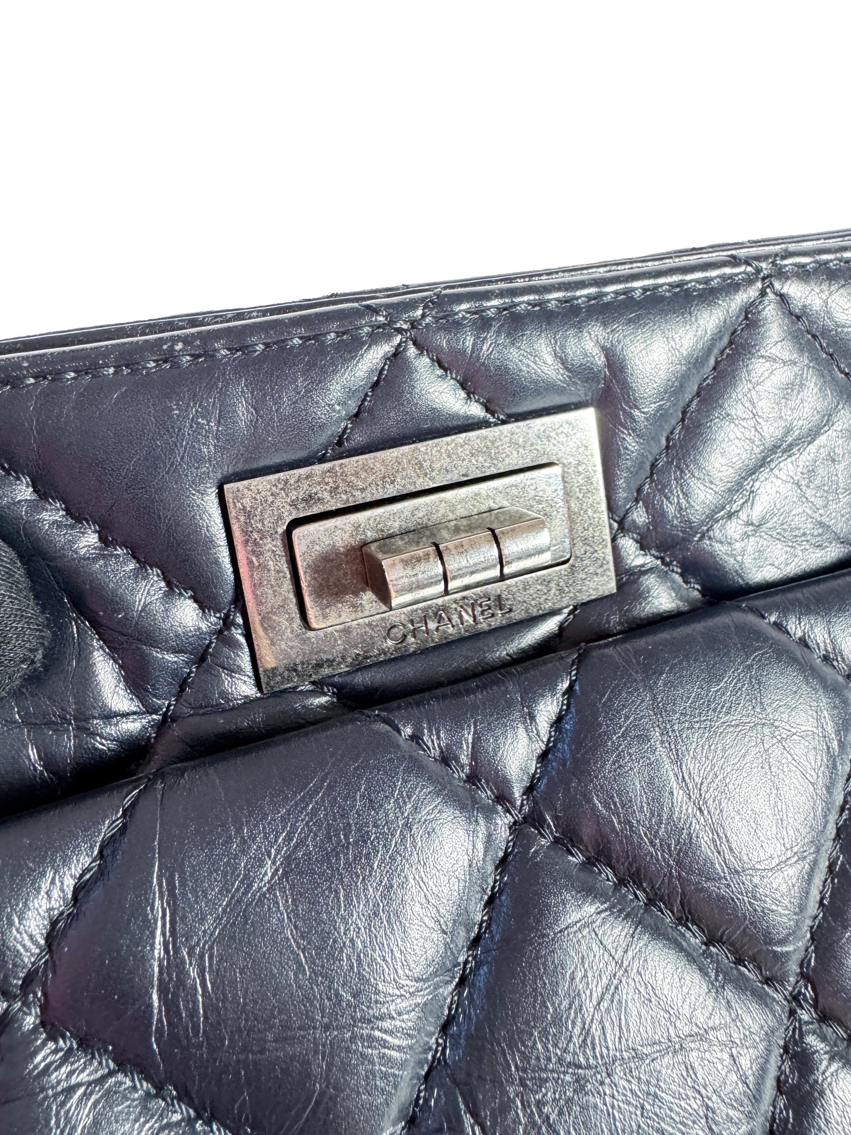 Chanel navy leather reissue quilted aged tote large 17177741