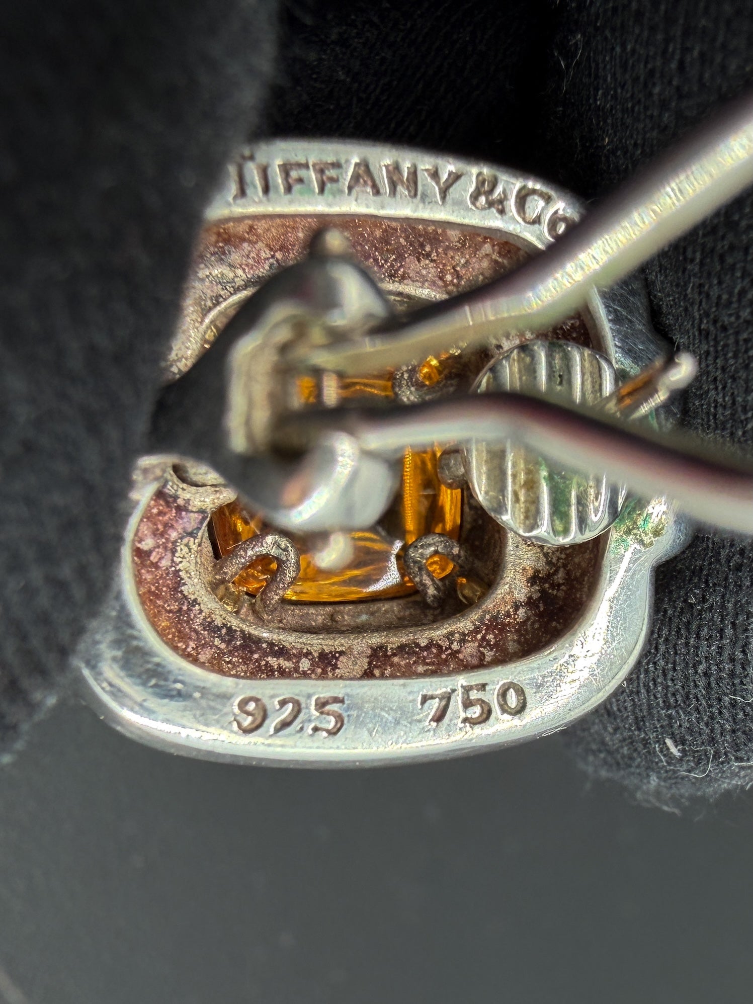 Tiffany & Co sterling silver, yellow gold sugarloaf citrine earrings