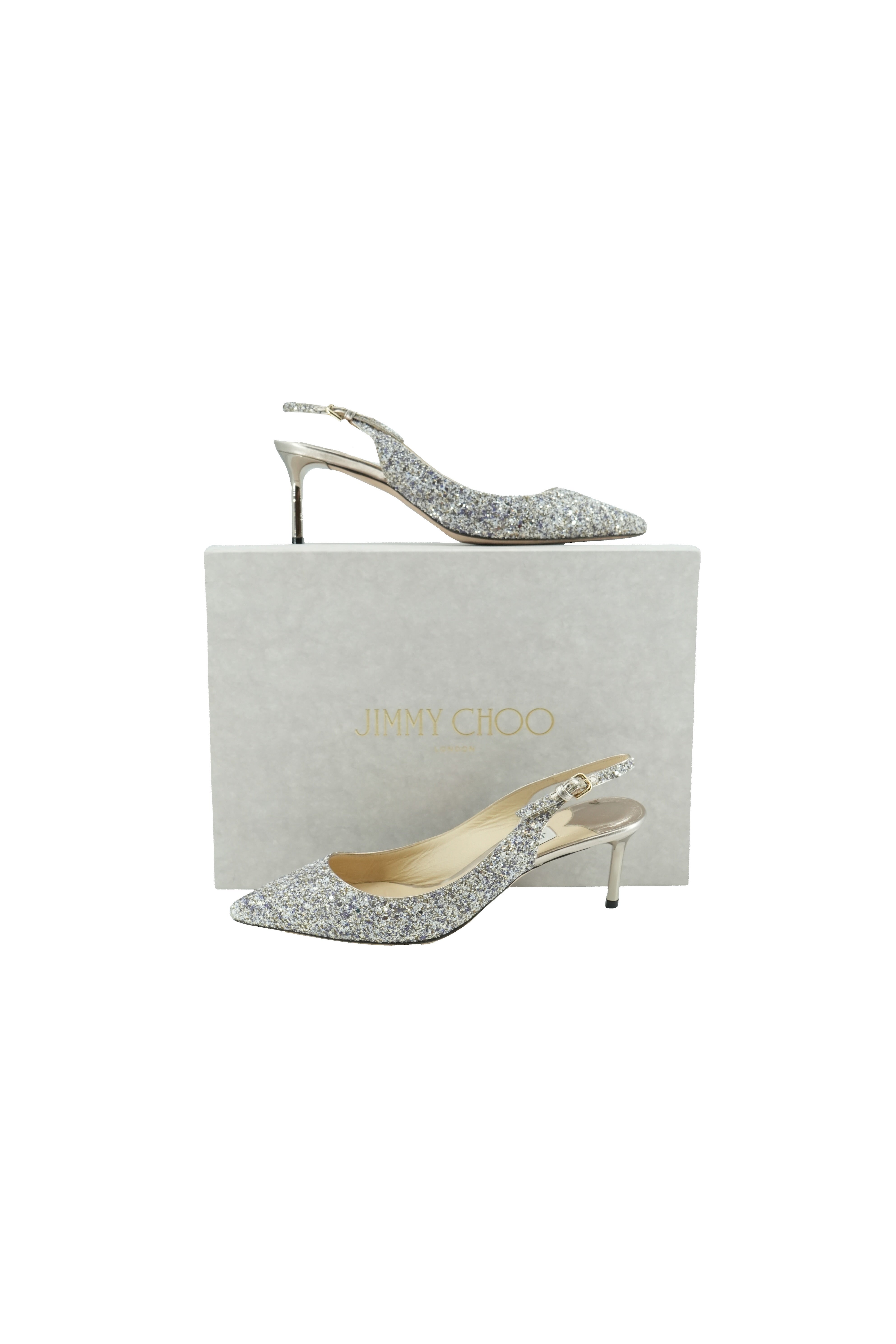 Jimmy Choo platinum mix glitter Erin pumps size 37.5 BOX