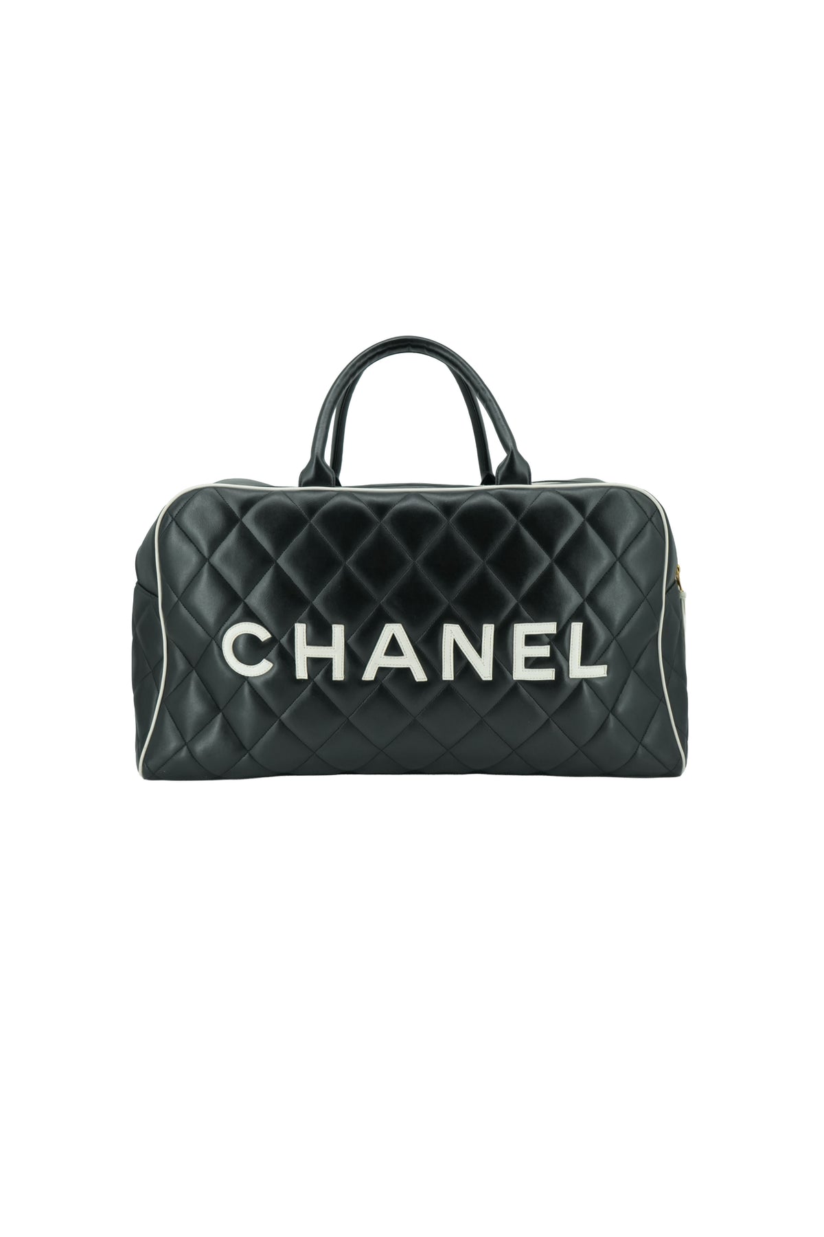 Chanel black white leather quilted Bowler Duffle bag 3583540