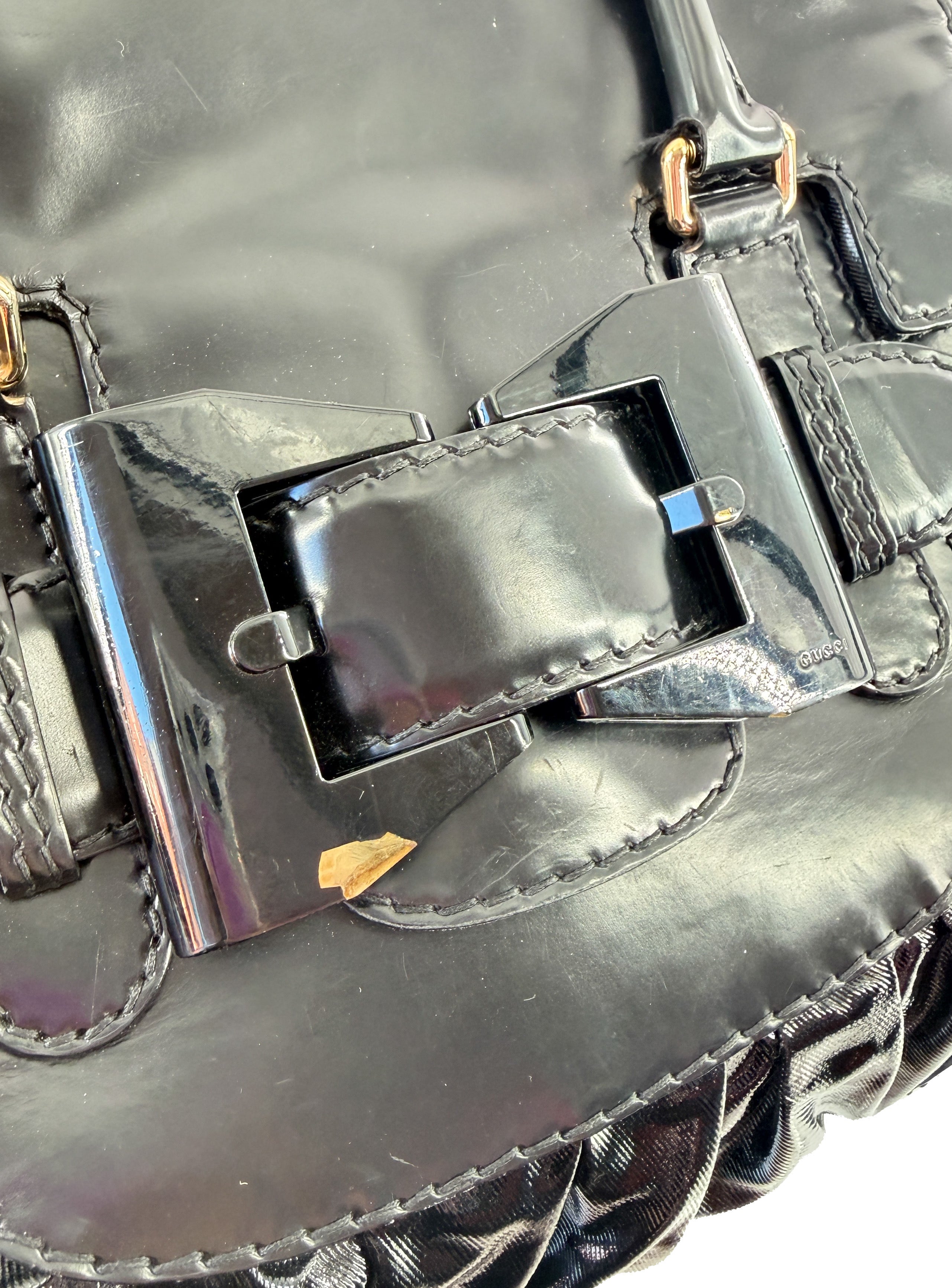 Gucci Dialux Queen black coated canvas patent leather bag 289883 204997