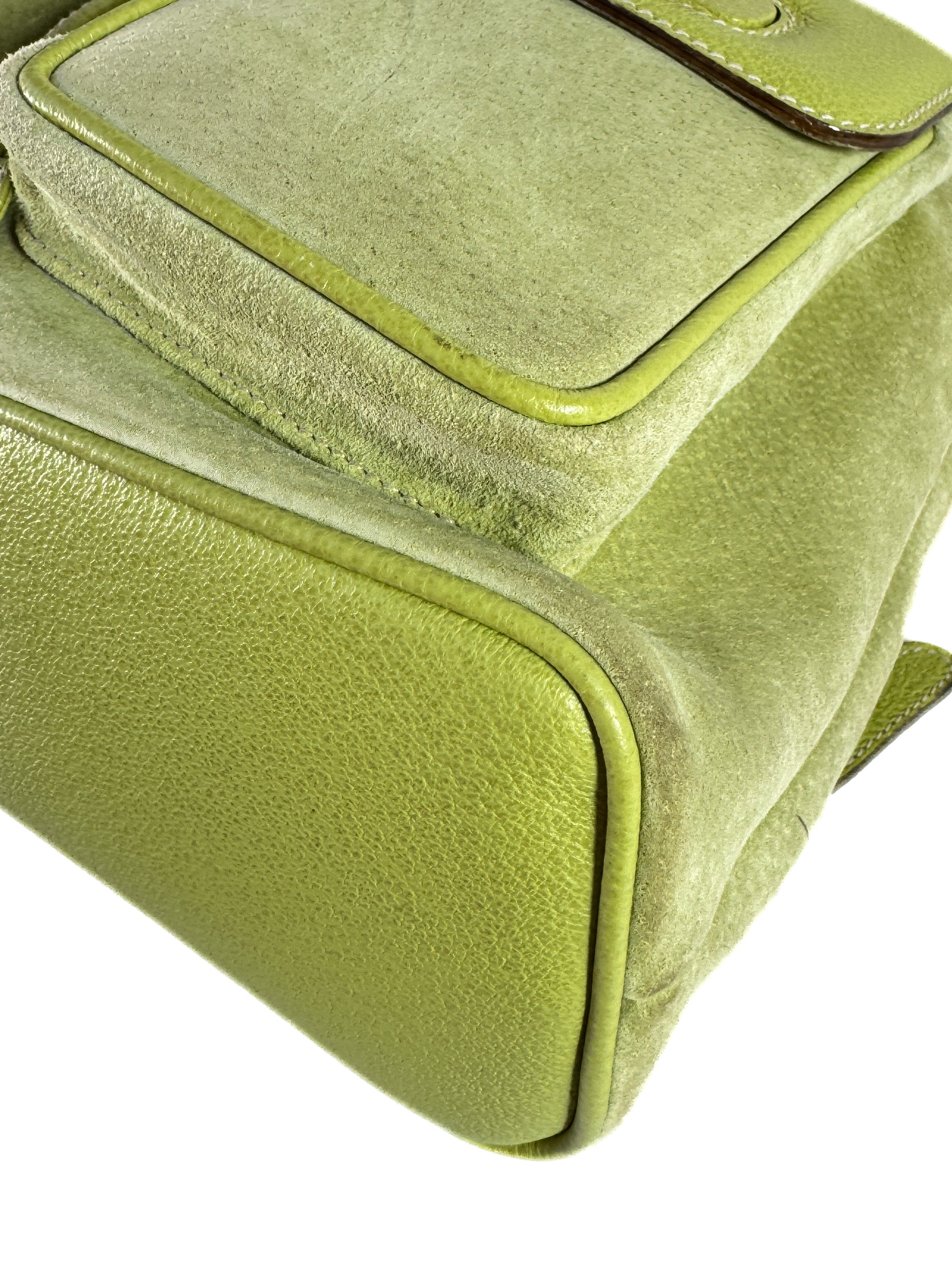 Gucci lime green vintage suede Bamboo large backpack 003-1998-0016