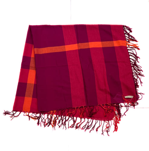 Burberry purple, magenta, and orange plaid scarf