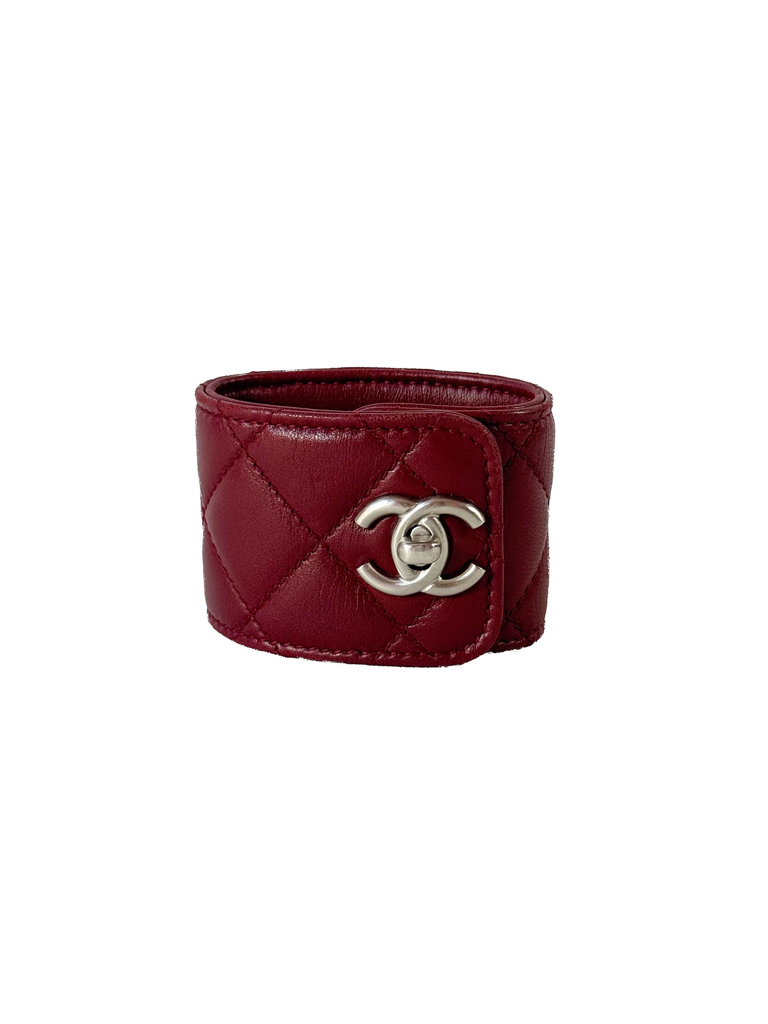 Chanel red lambskin quilted leather turnlock CC bracelet B12 C