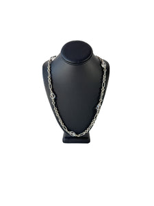 David Yurman sterling silver, clear quartz, black diamond Figaro necklace