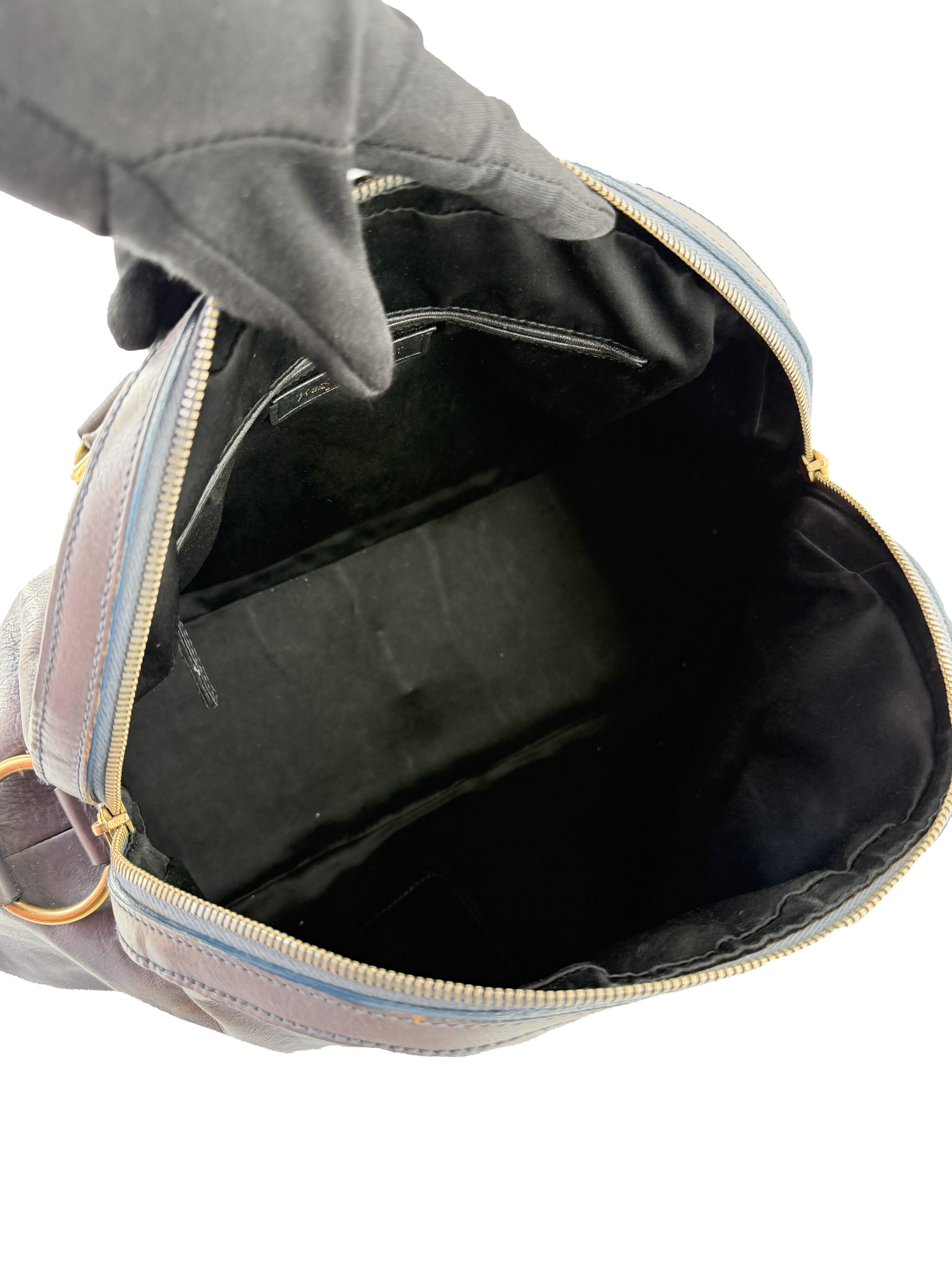 Saint Laurent denim blue distressed leather Muse 156464-0122 *as is*