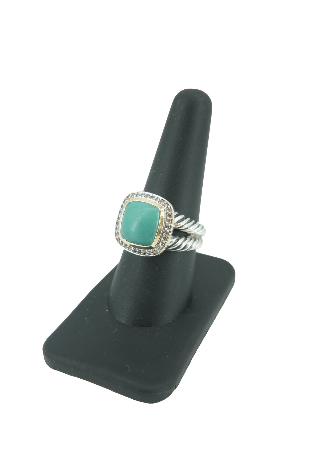 David Yurman sterling silver, yellow gold, diamonds, green turquoise Albion ring
