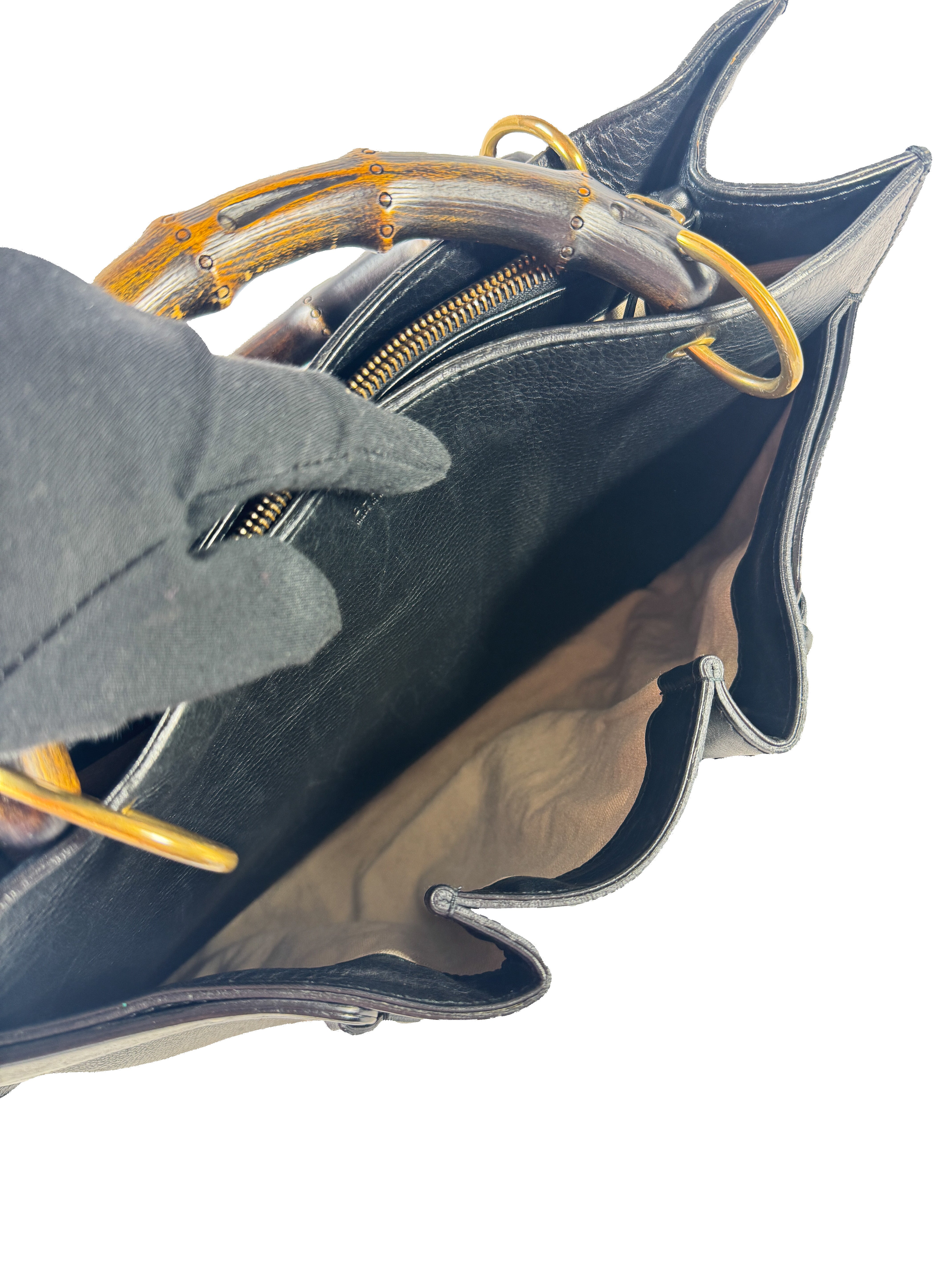 Gucci black leather Bamboo handle bag 109138 002058