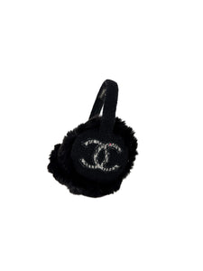 Chanel black tweed & fur ear muffs