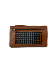 Bottega Veneta brown black leather woven wristlet/clutch NWT