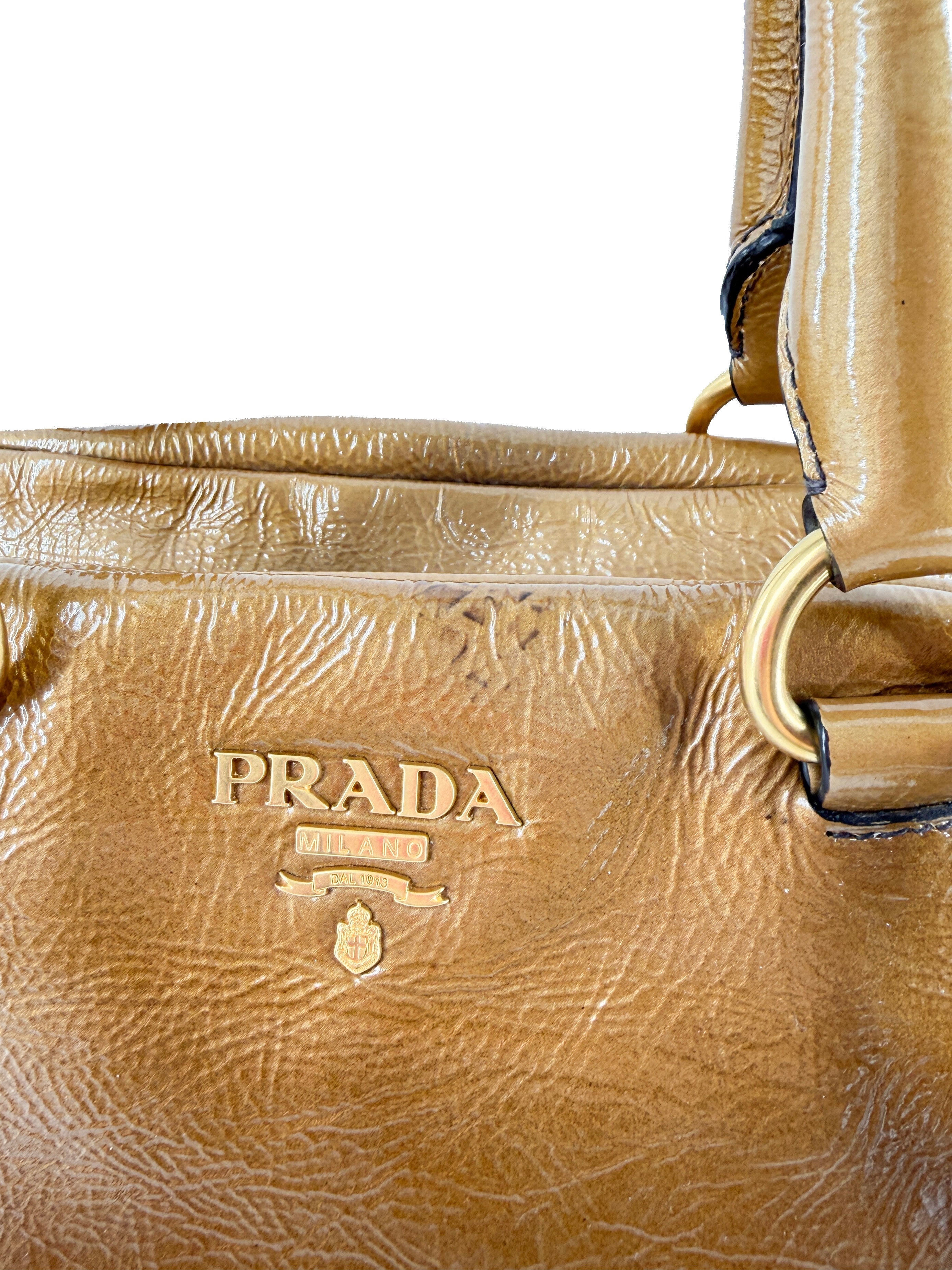 Prada brown Vernice sfumato handle bag 129