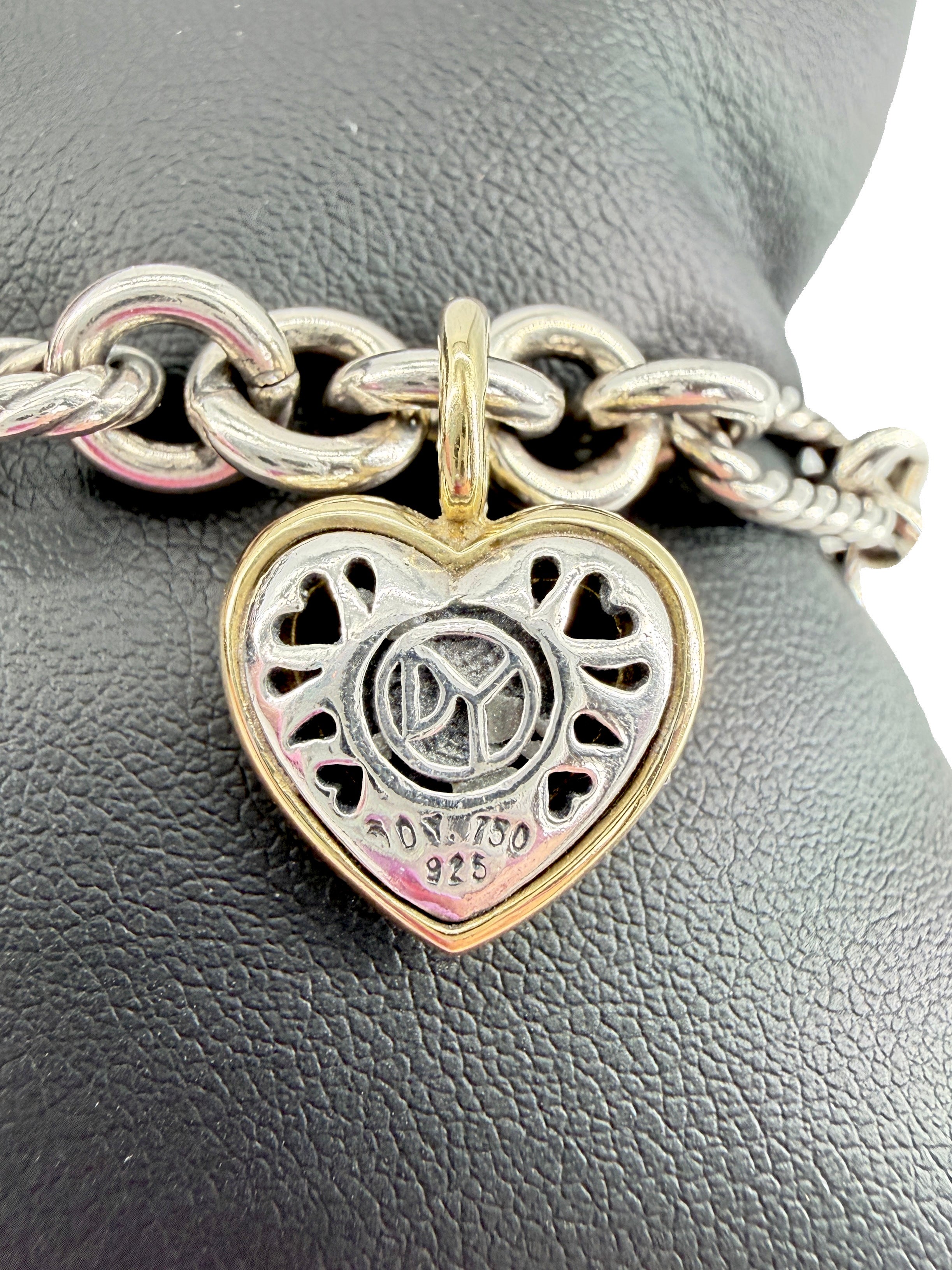 David Yurman sterling silver, yellow gold Figaro heart bracelet