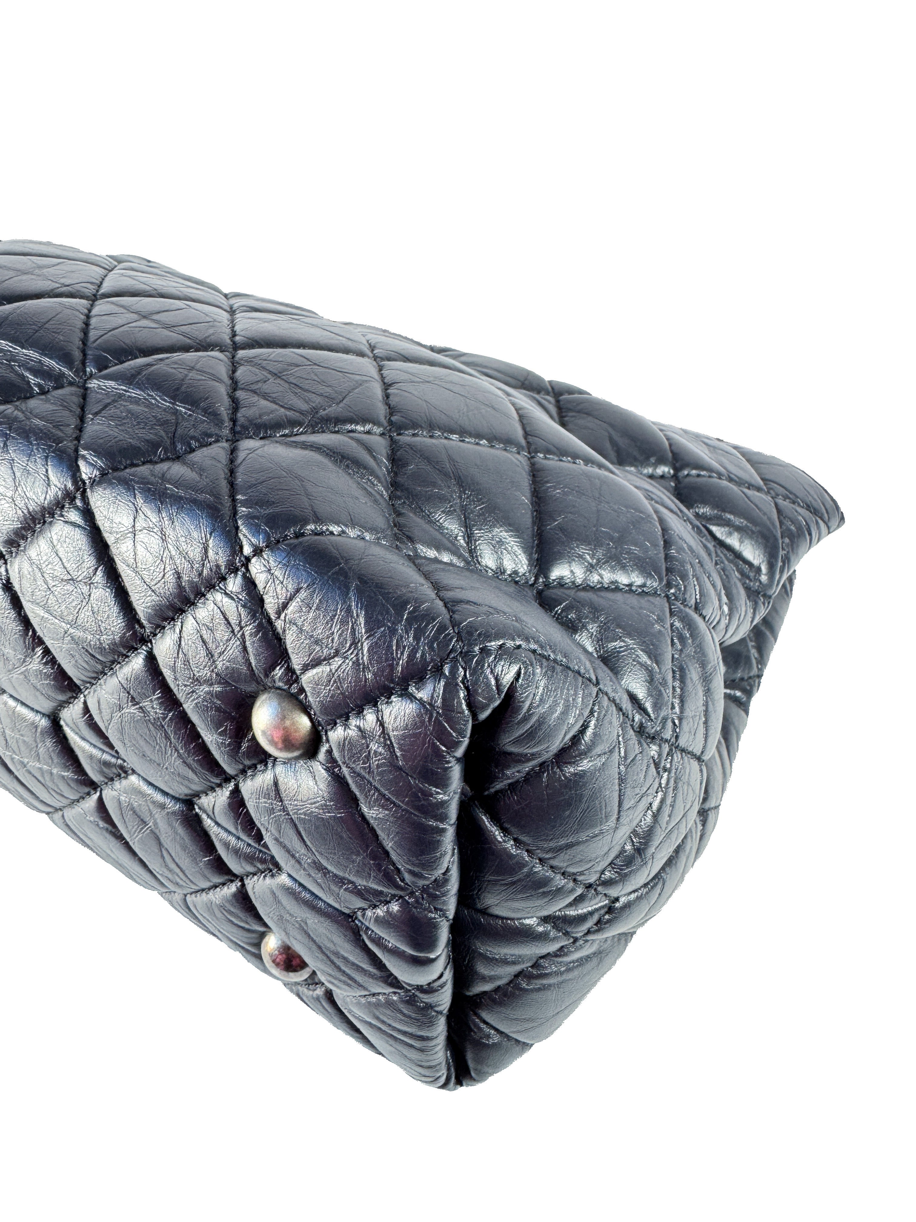 Chanel navy leather reissue quilted aged tote large 17177741