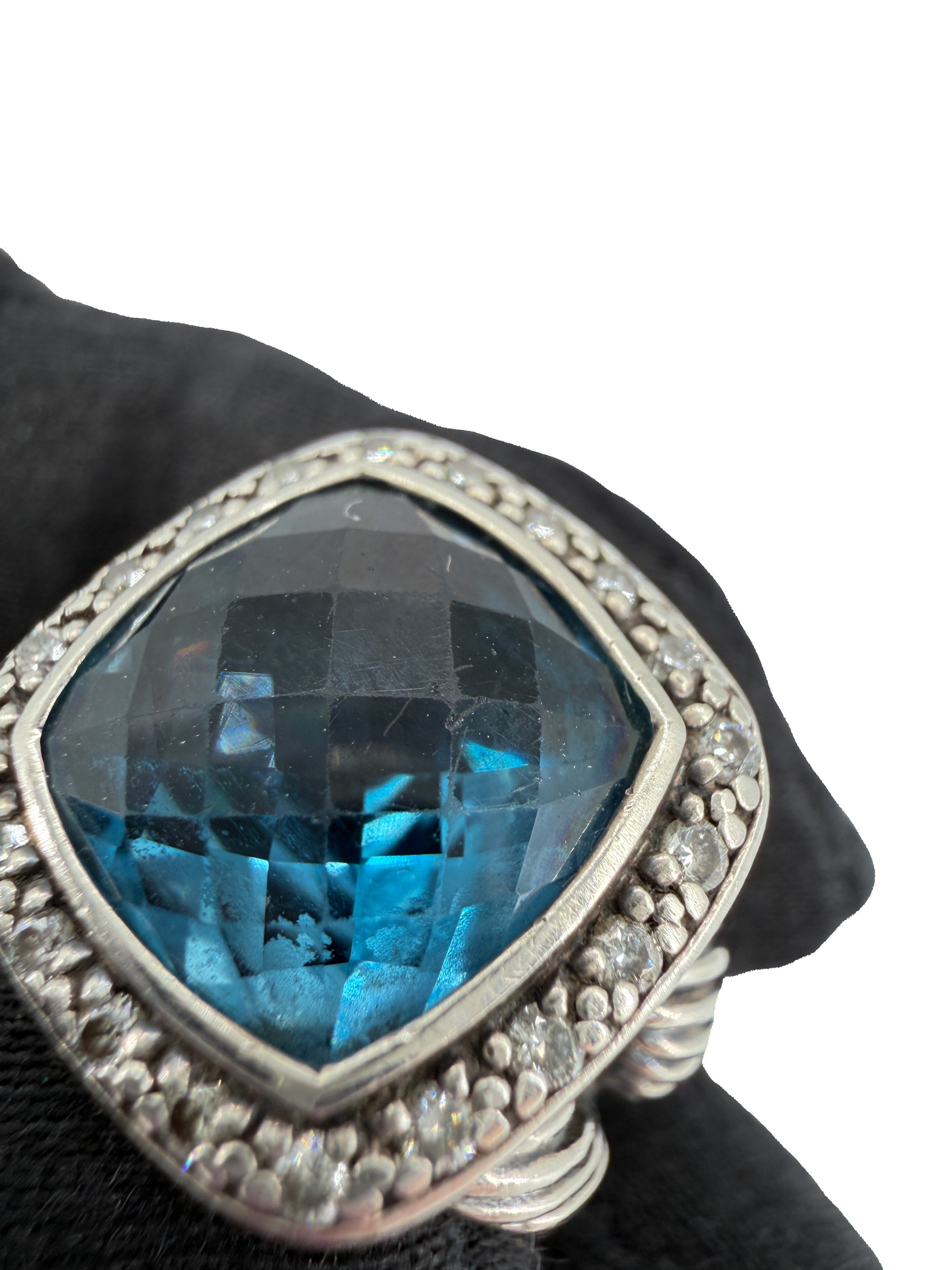 David Yurman sterling silver, blue topaz, sterling silver Albion ring 11MM