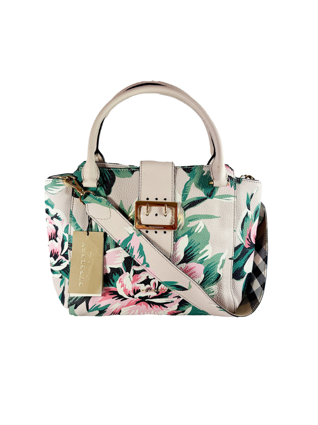 Burberry soft grain floral medium buckle tote NWT