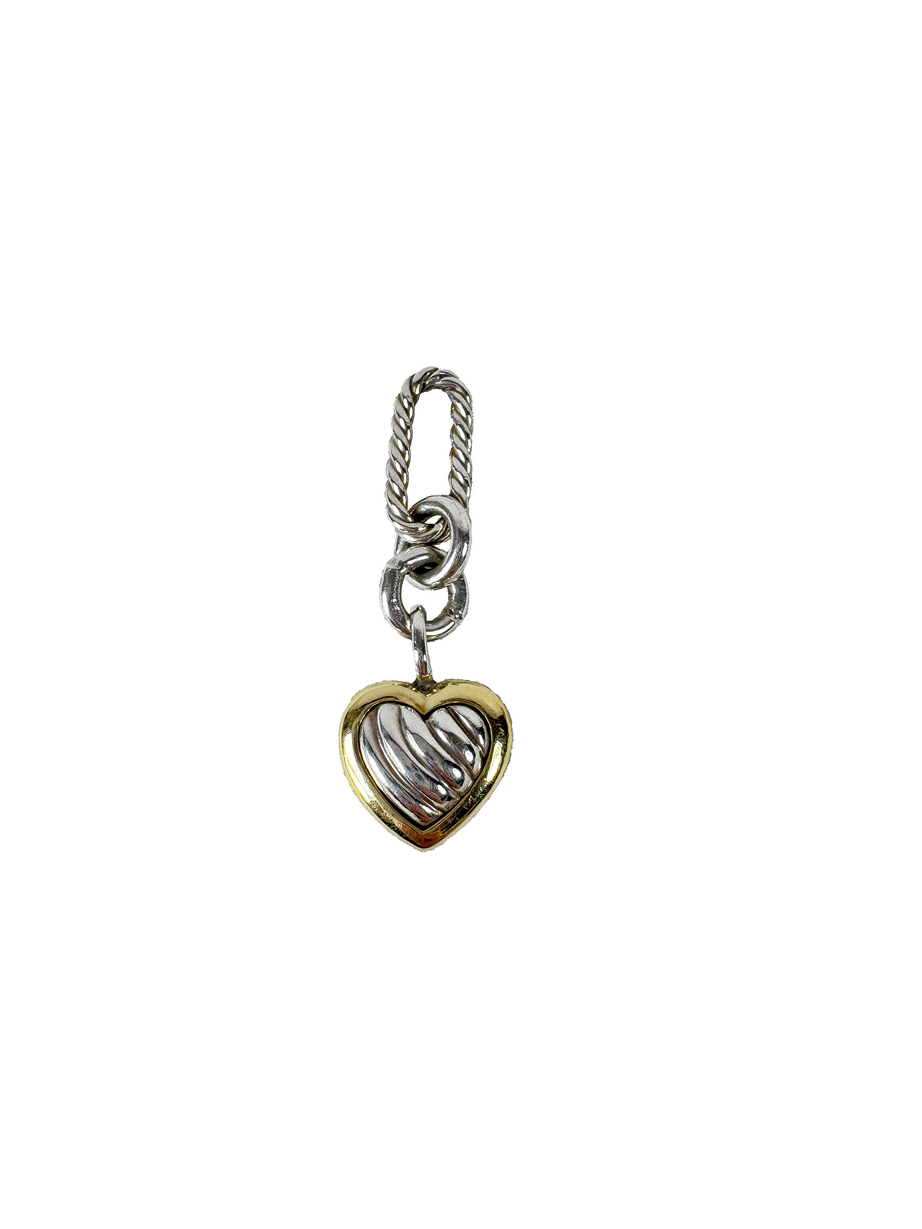 David Yurman sterling silver 14K gold figaro heart charm (no engravings)