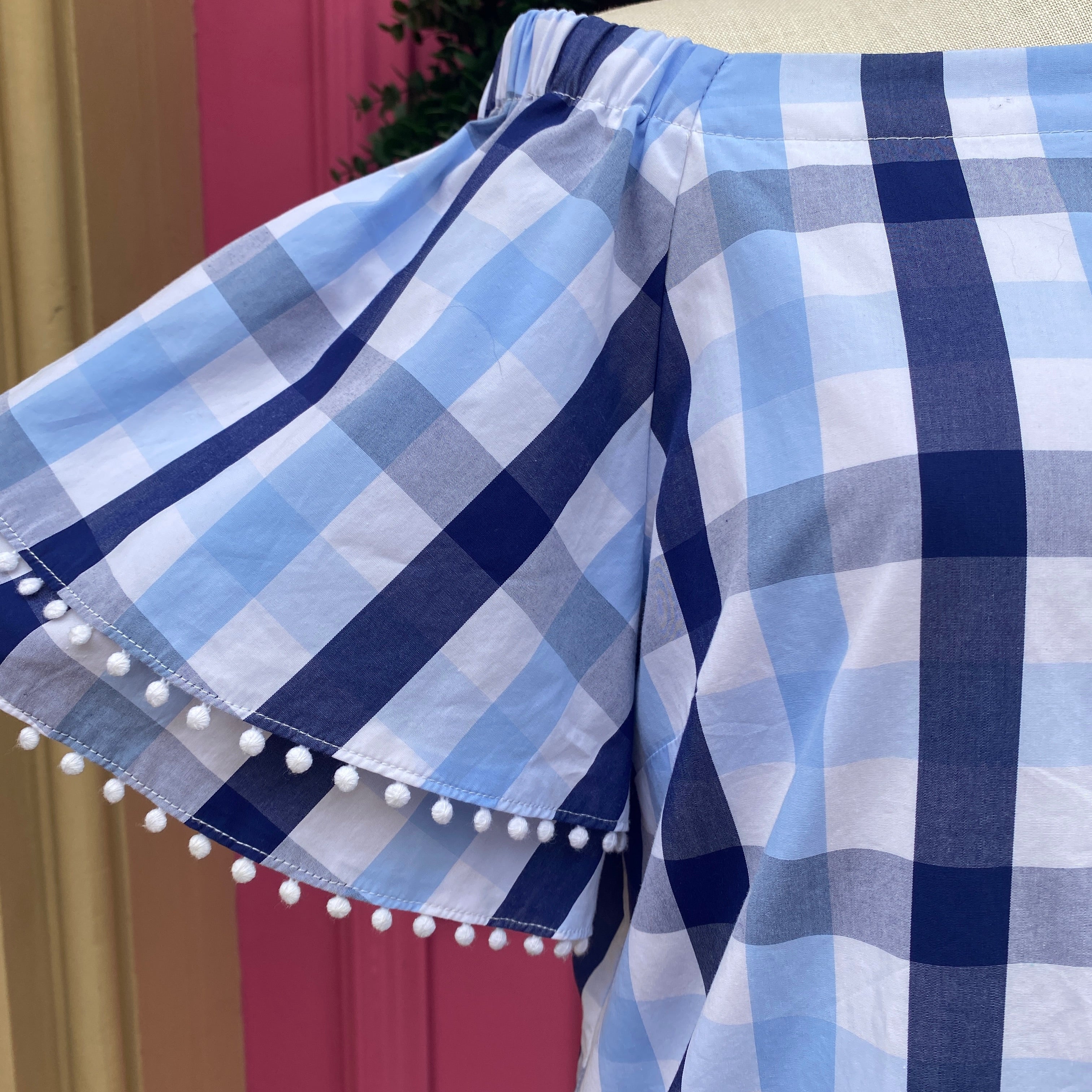 Sara Campbell blue white check SS dress size L