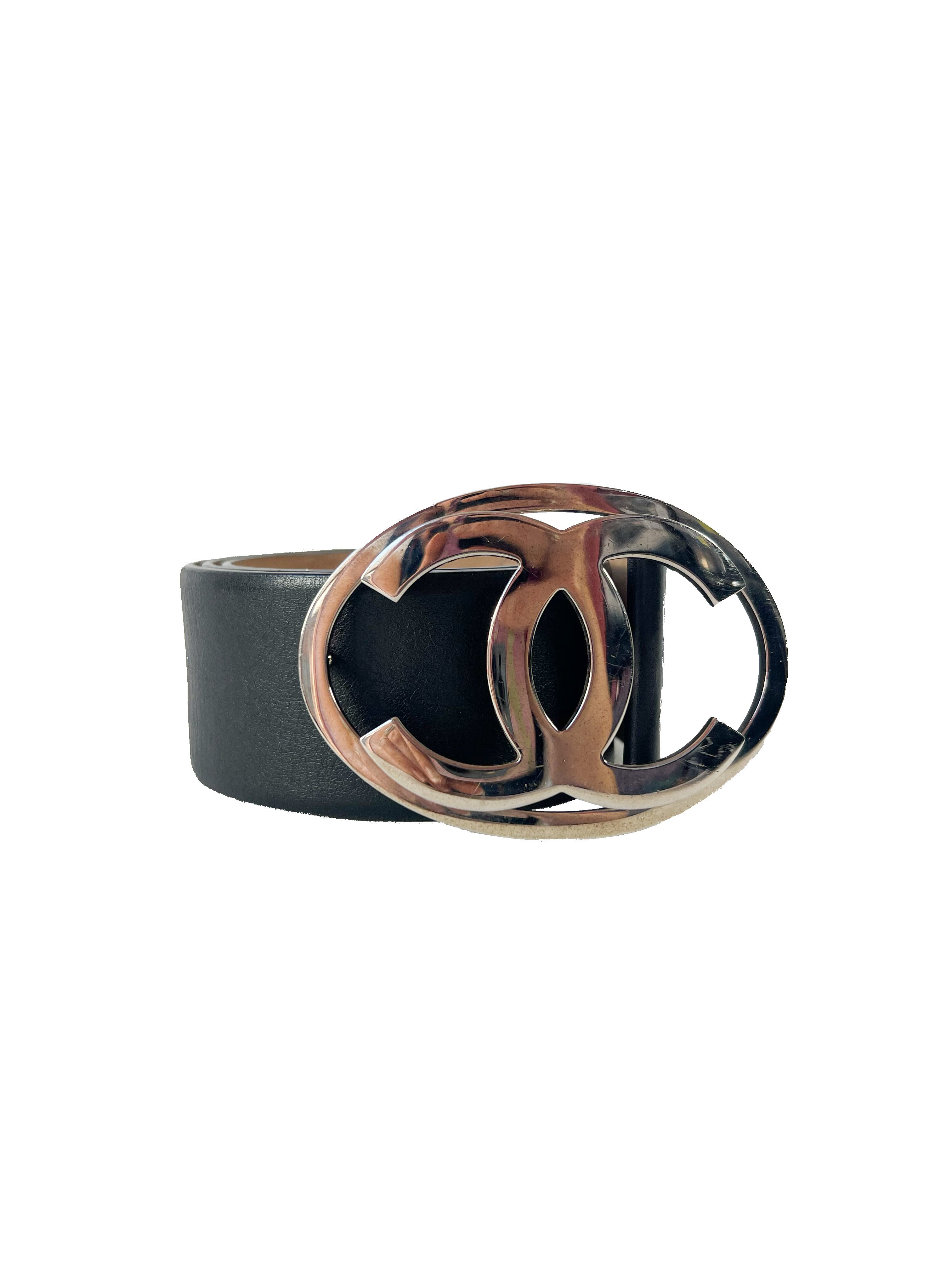 Chanel black calfskin CC leather belt size 80 32
