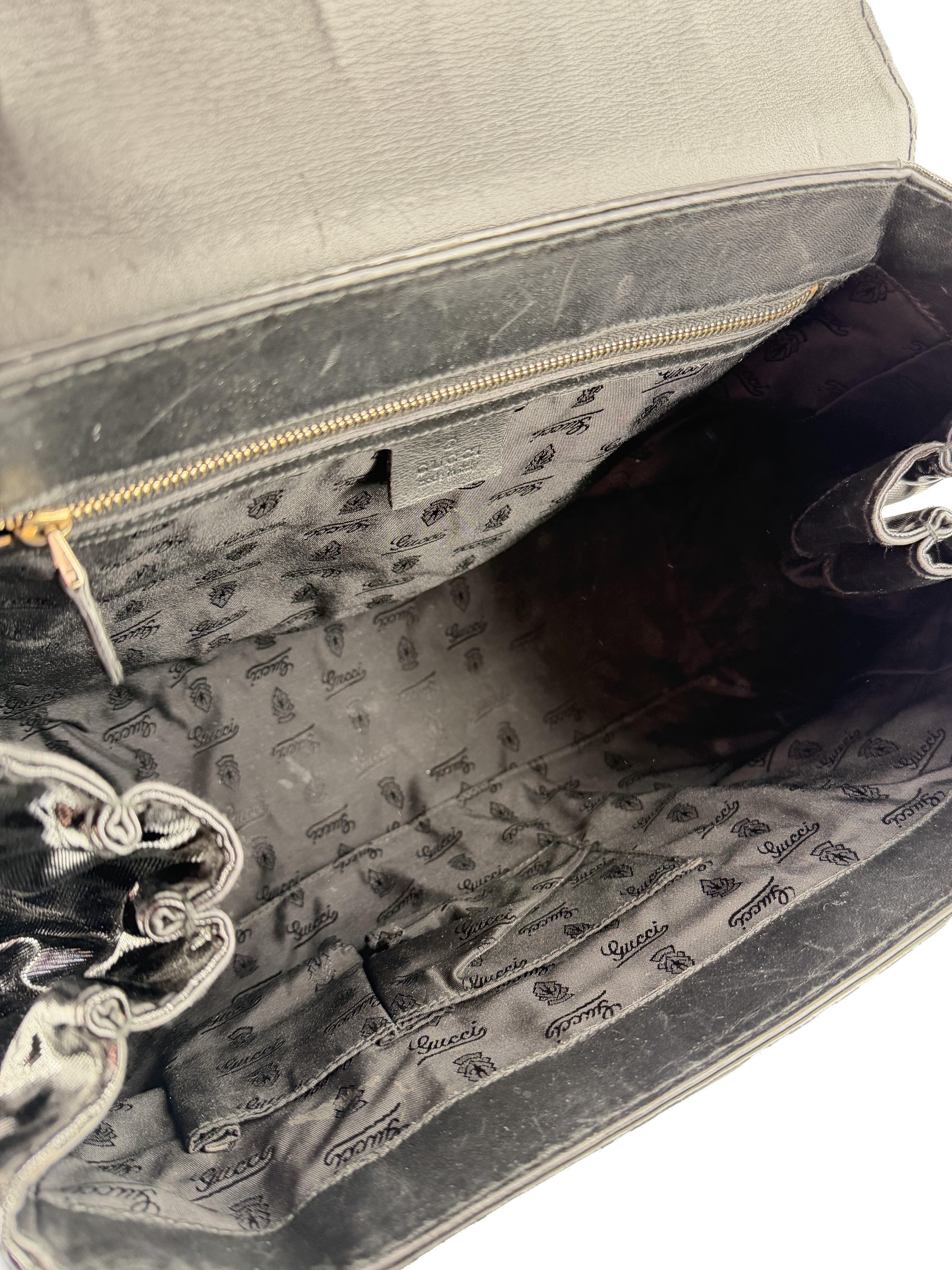 Gucci Dialux Queen black coated canvas patent leather bag 289883 204997