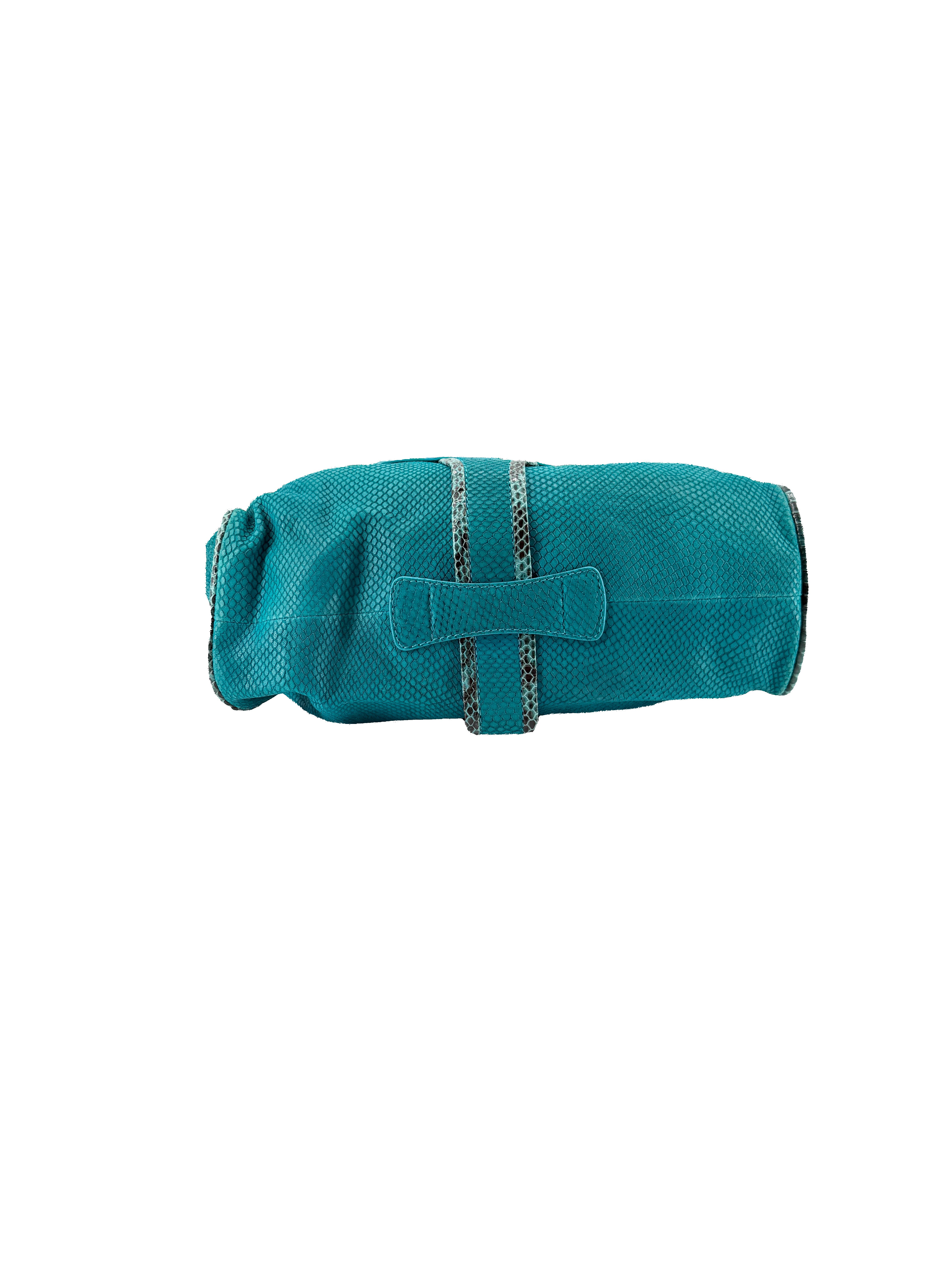 Jimmy Choo teal snake embossed leather Riki bag