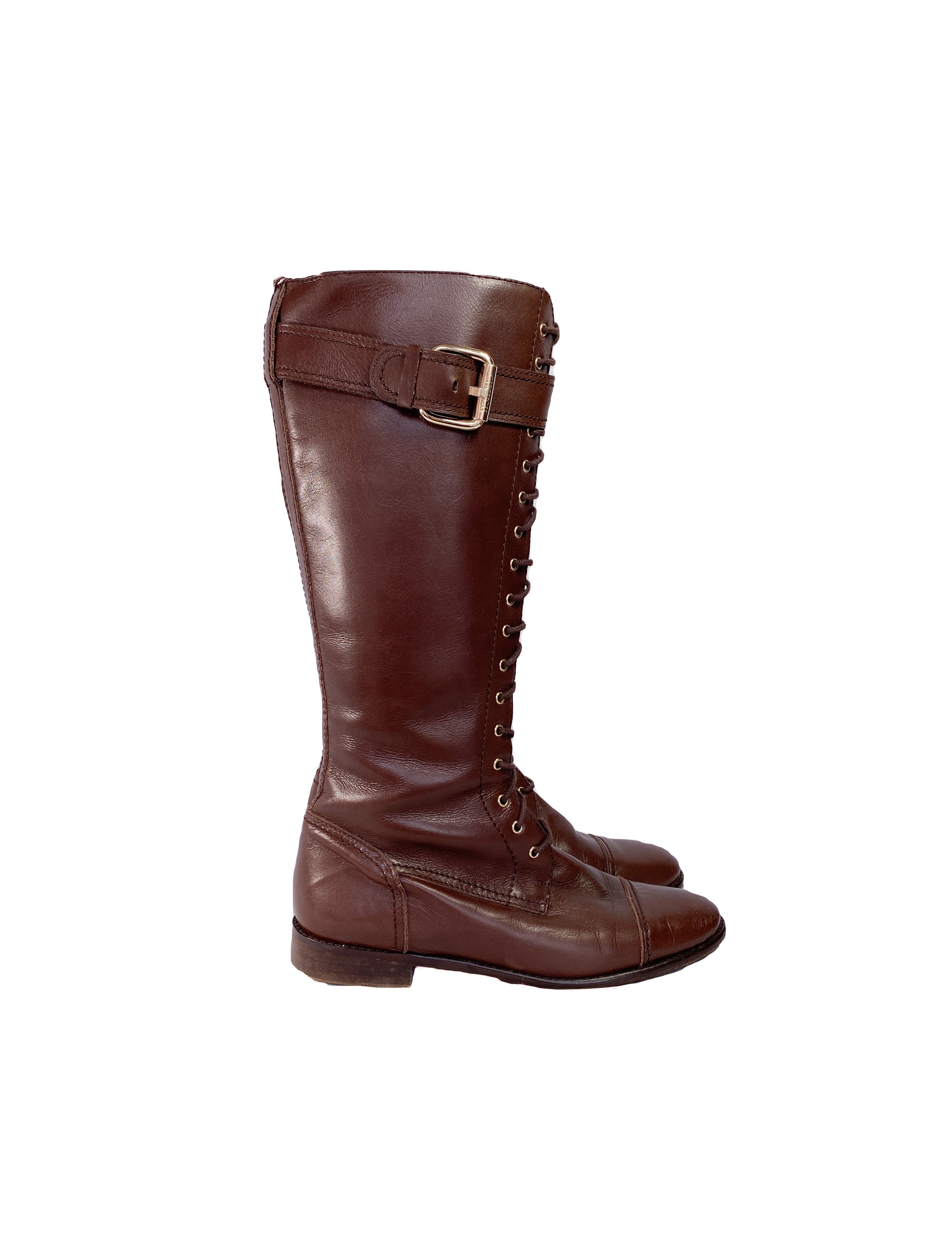 Carolina Herrera brown leather lace boots size 37