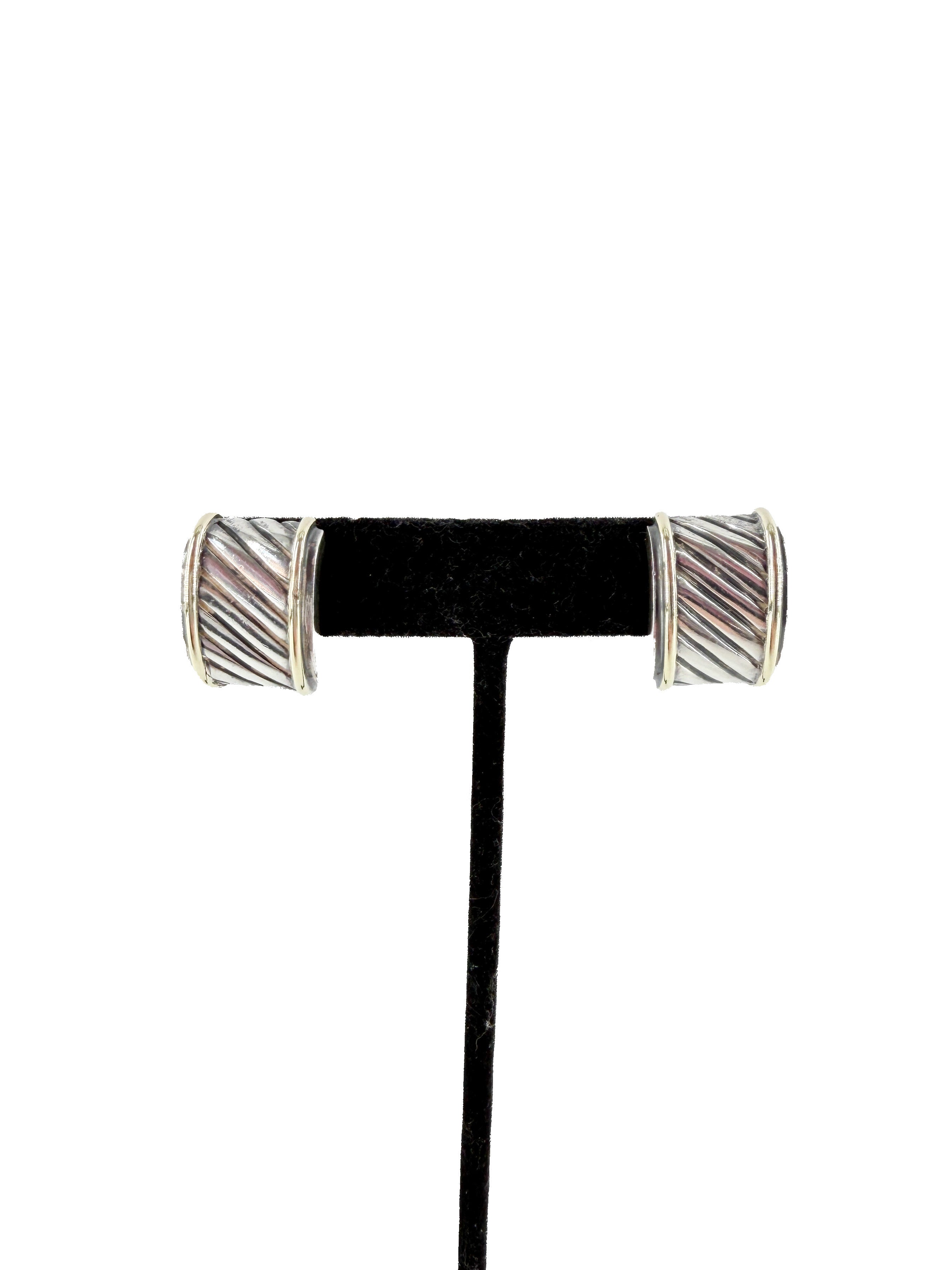 David Yurman sterling silver 14k gold cigar band drop earrings - My Girlfriend's Wardrobe LLC