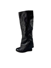 Chanel black leather interlocking CC Ascot knee high boots size 39.5 D G28575