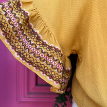 Max Studio yellow embroidered short sleeve top size S NWT