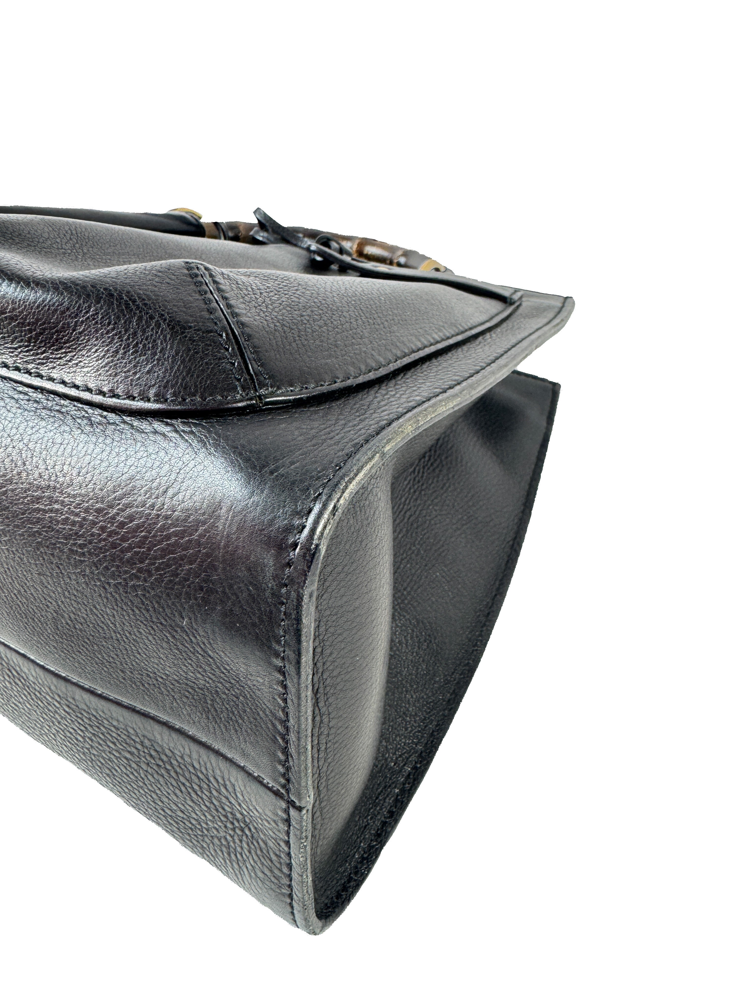 Gucci black leather Bamboo handle bag 109138 002058