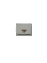 Prada blue/gray small leather tab wallet NEW