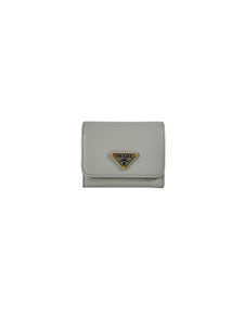 Prada blue/gray small leather tab wallet NEW