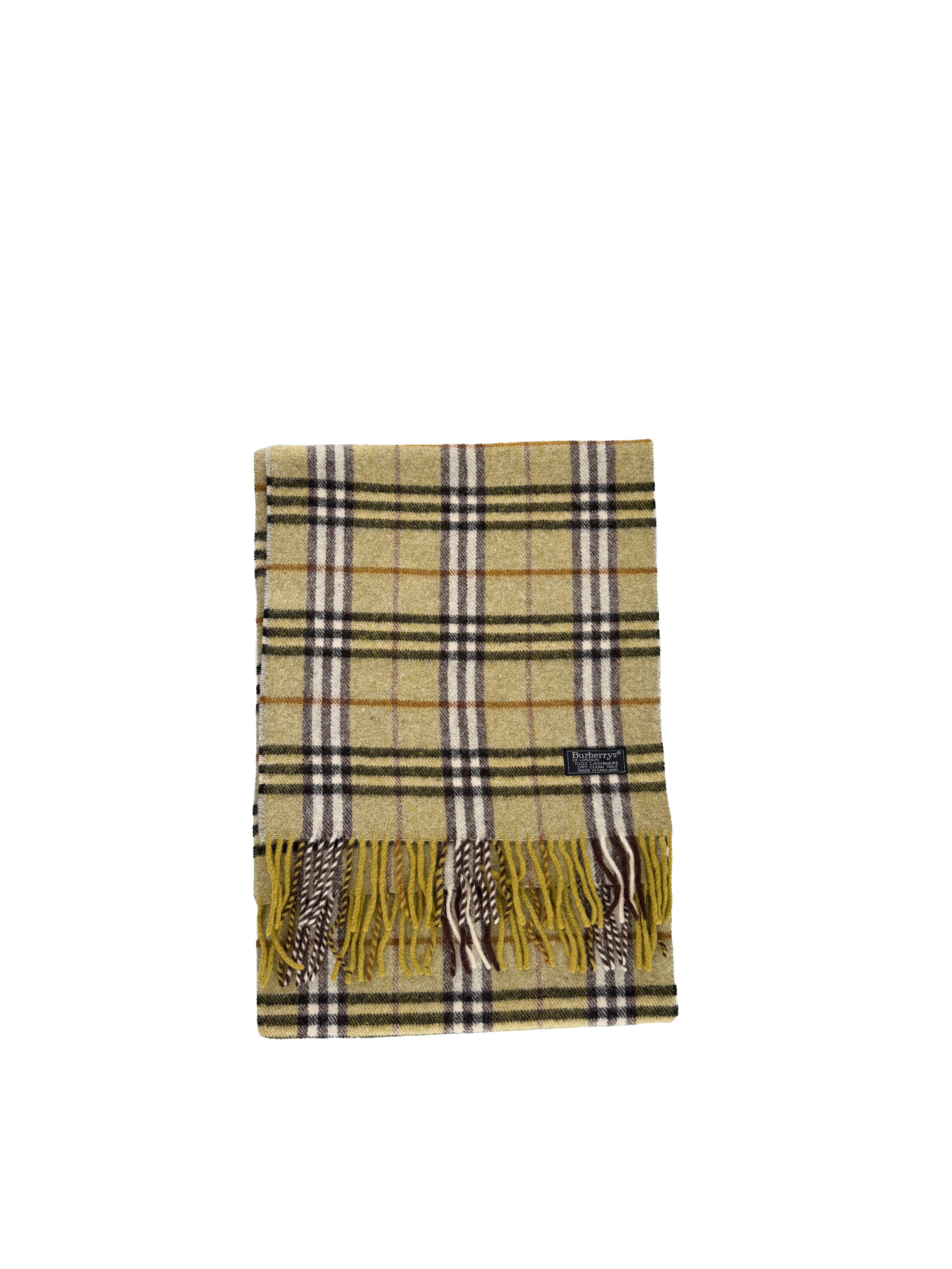 Burberry chartreuse, purple, brown, black cashmere vintage scarf