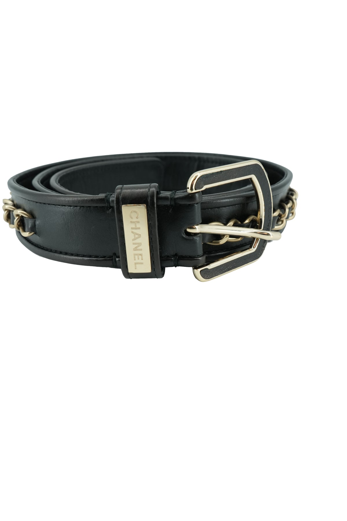 Chanel black leather chain belt 85|38 B20