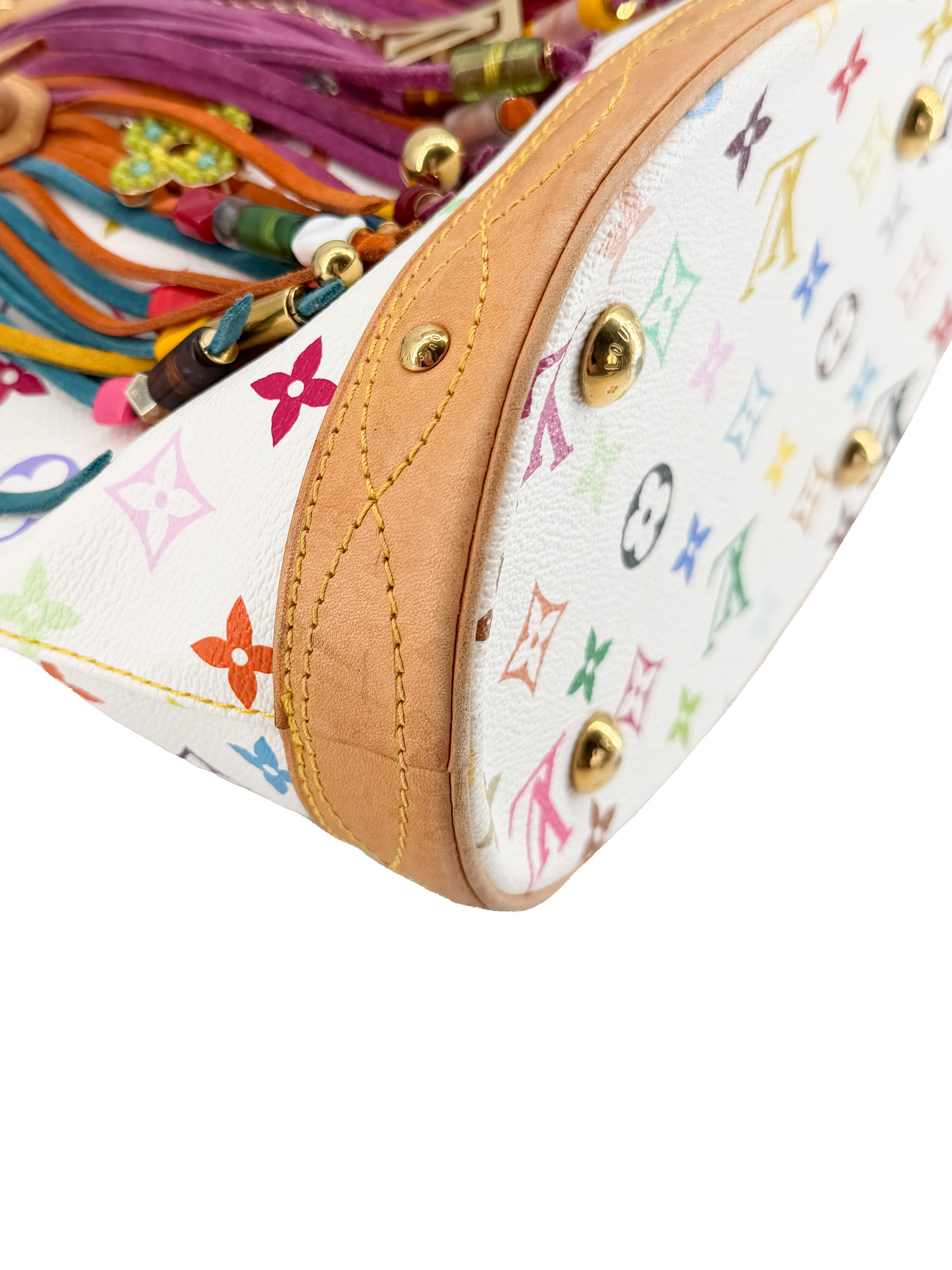 Louis Vuitton monogram multicolor fringe bucket white SR0056