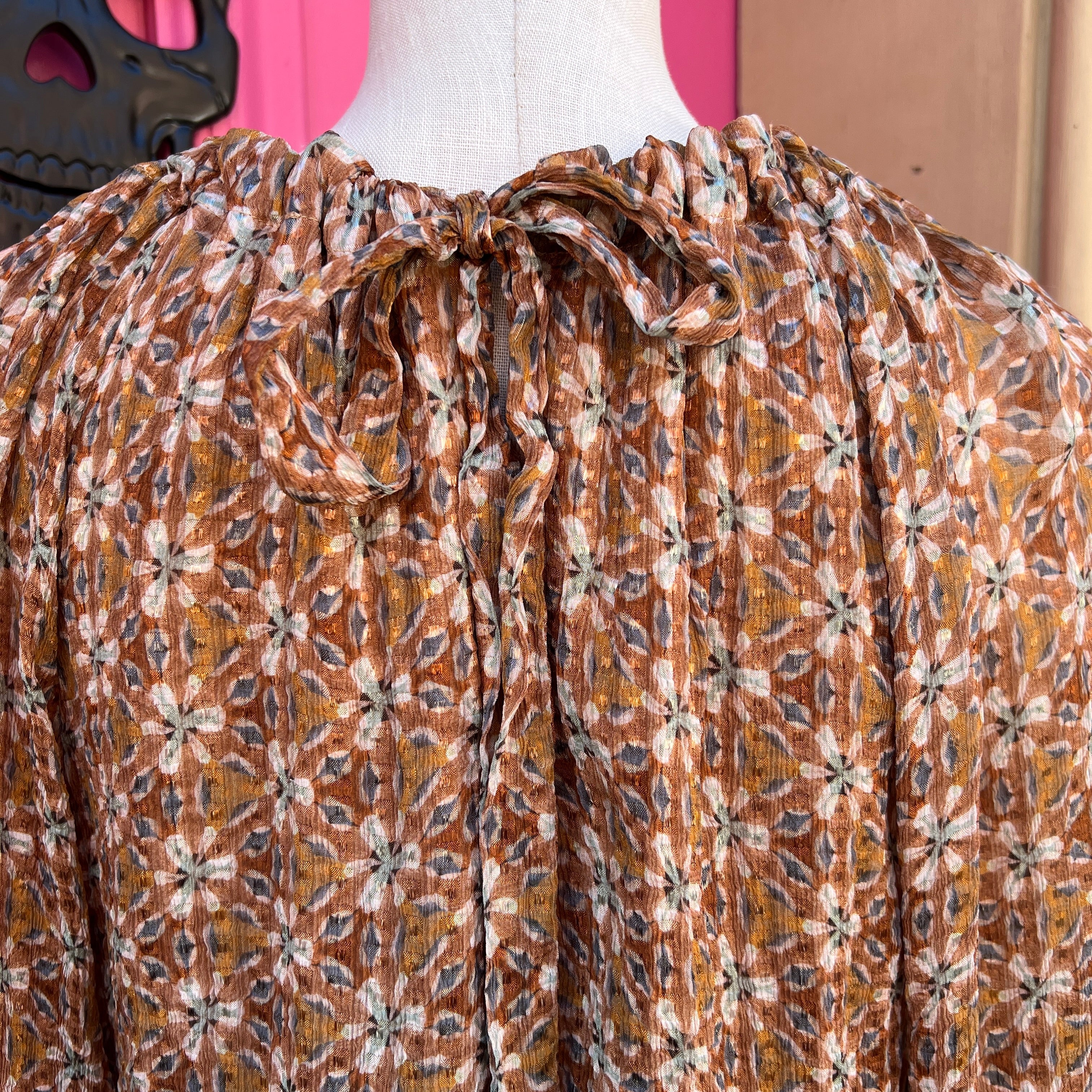 Marie Oliver brown print long sleeve top size M