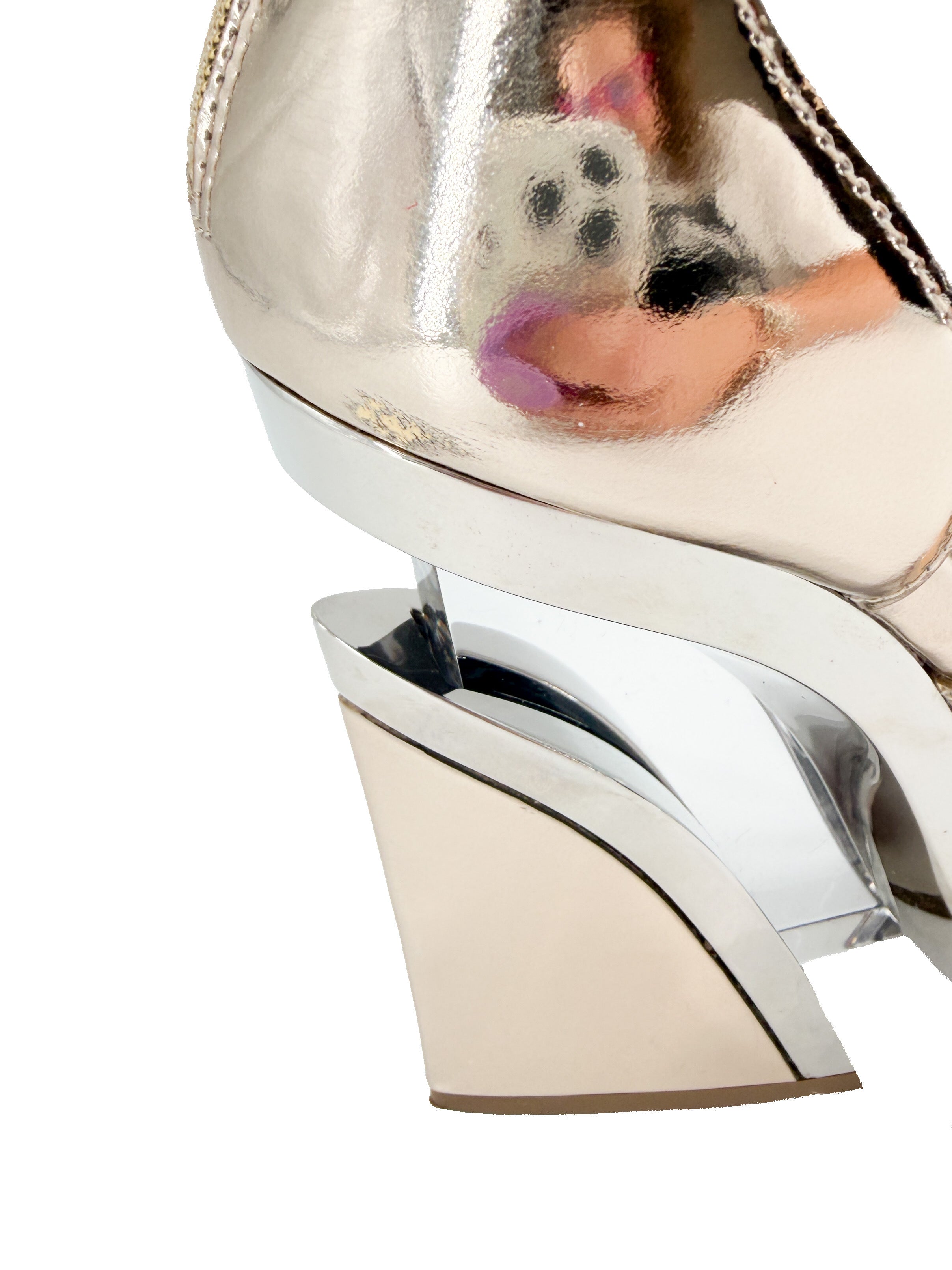 Christian Louboutin Letitartaruga champagne/silver patent leather wedges size  38 (8) BOX