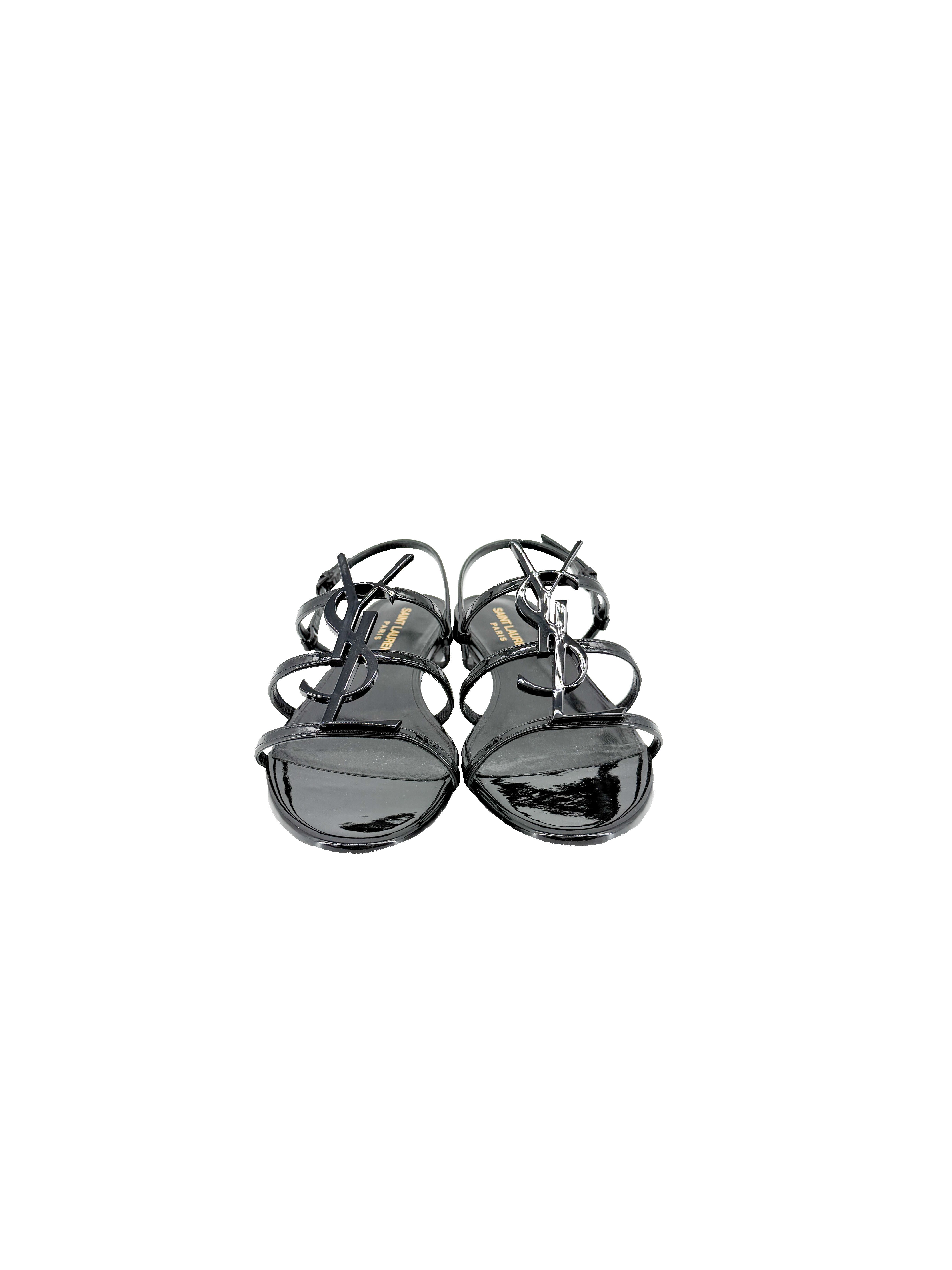Saint Laurent black patent Cassandre sandals size 37 (7) BOX
