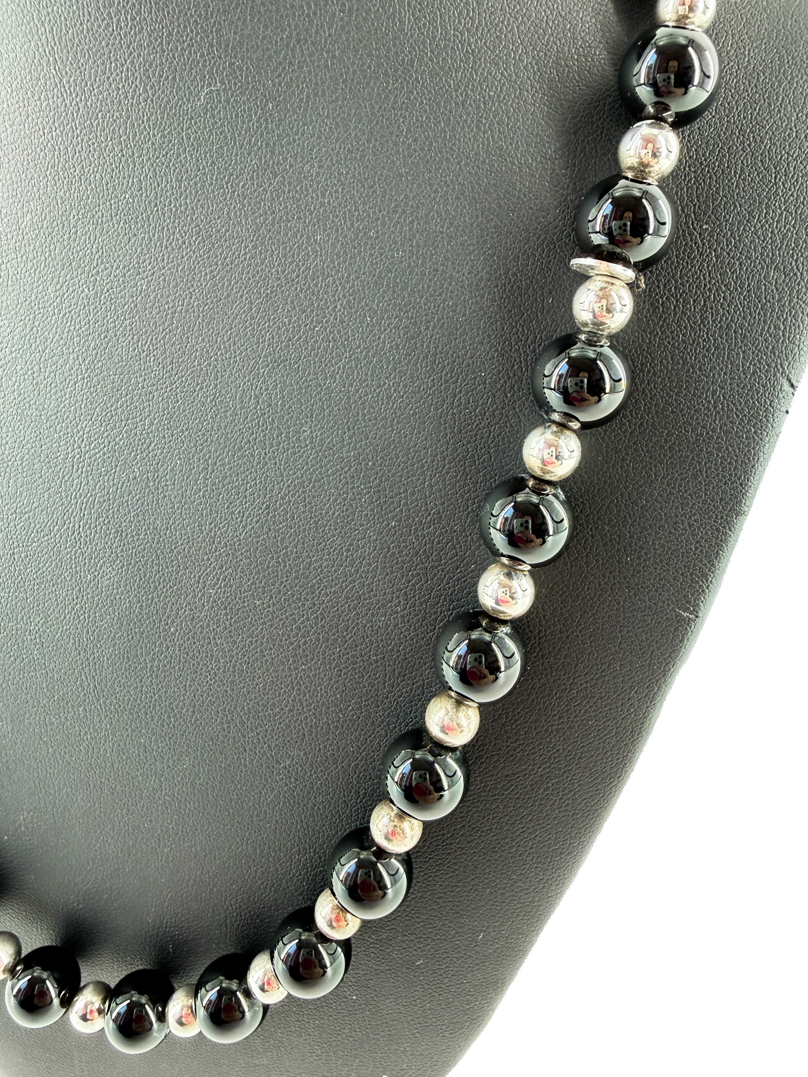 Tiffany & Co sterling silver black onyx bead necklace