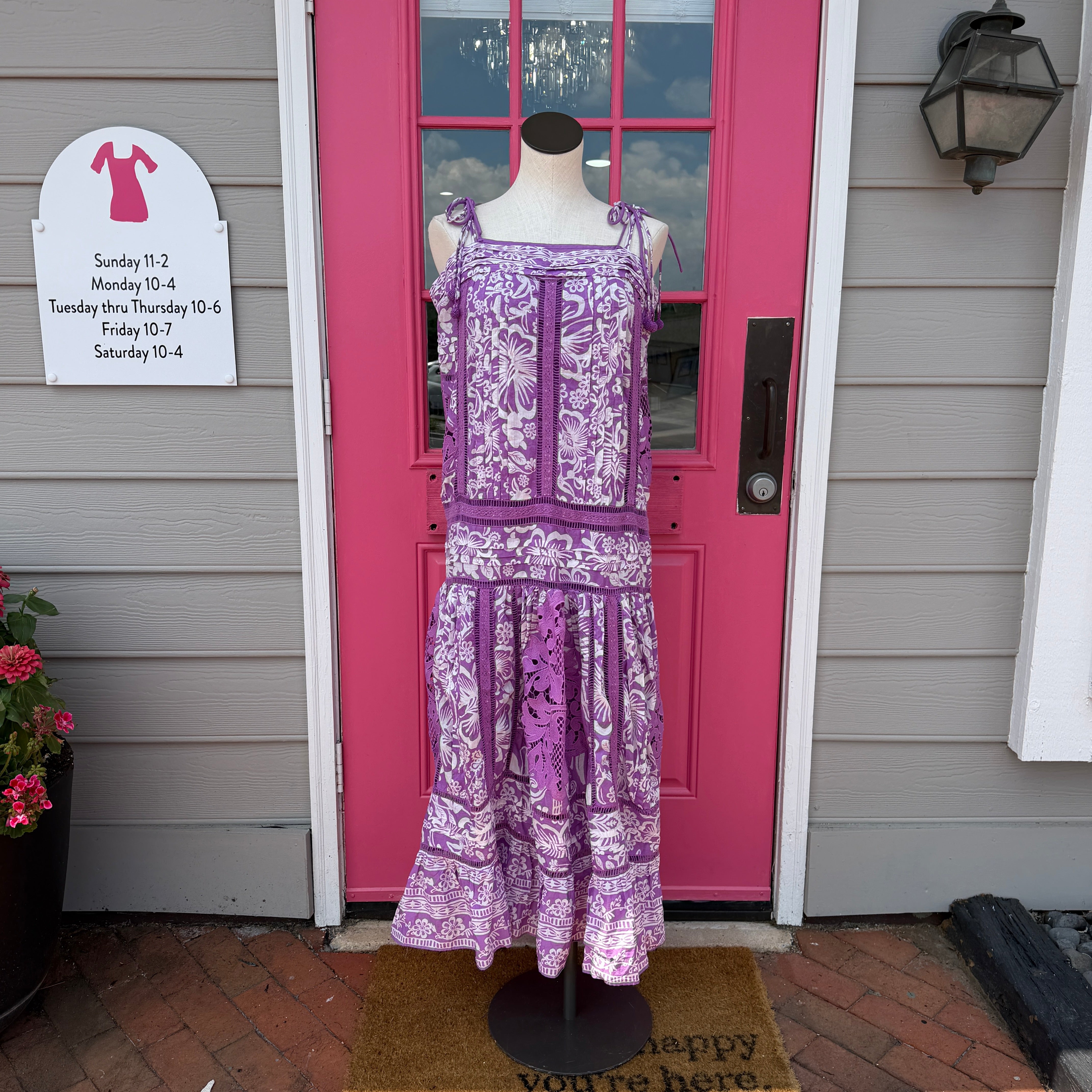 FARM RIO purple white Sweet Garden maxi dress size L NWT