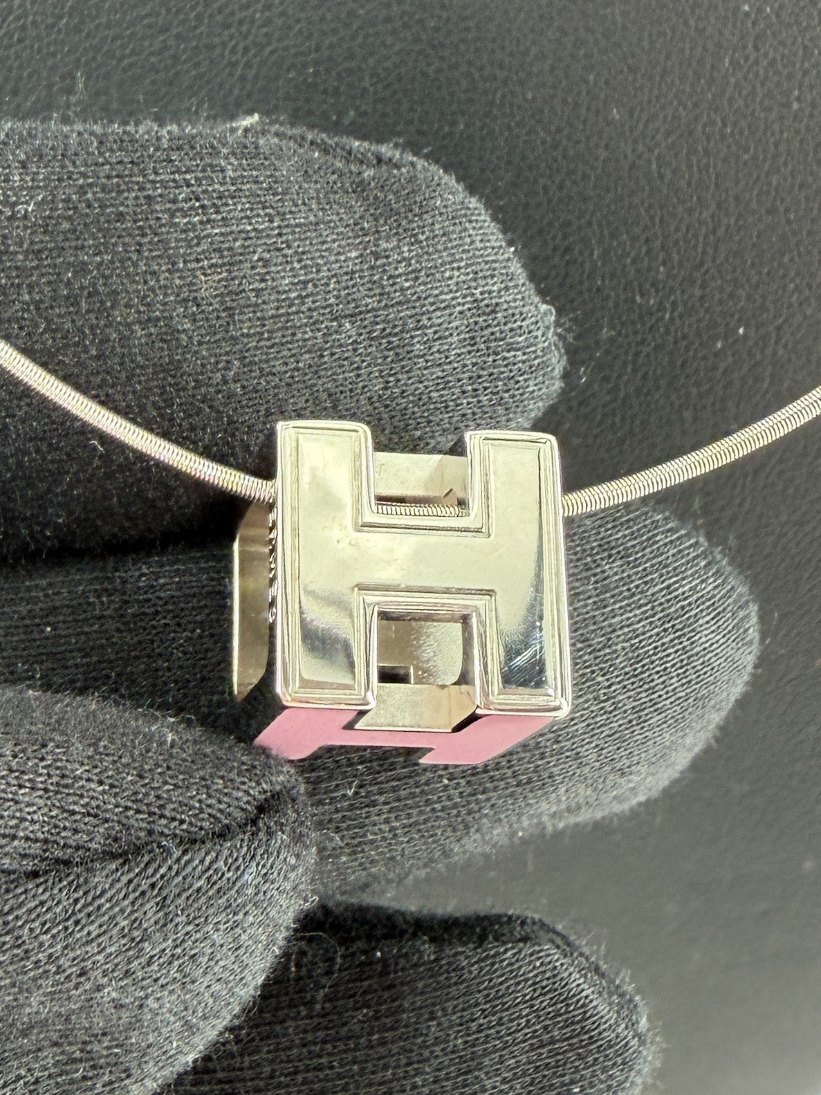 Hermès pink silver Cage D' H necklace