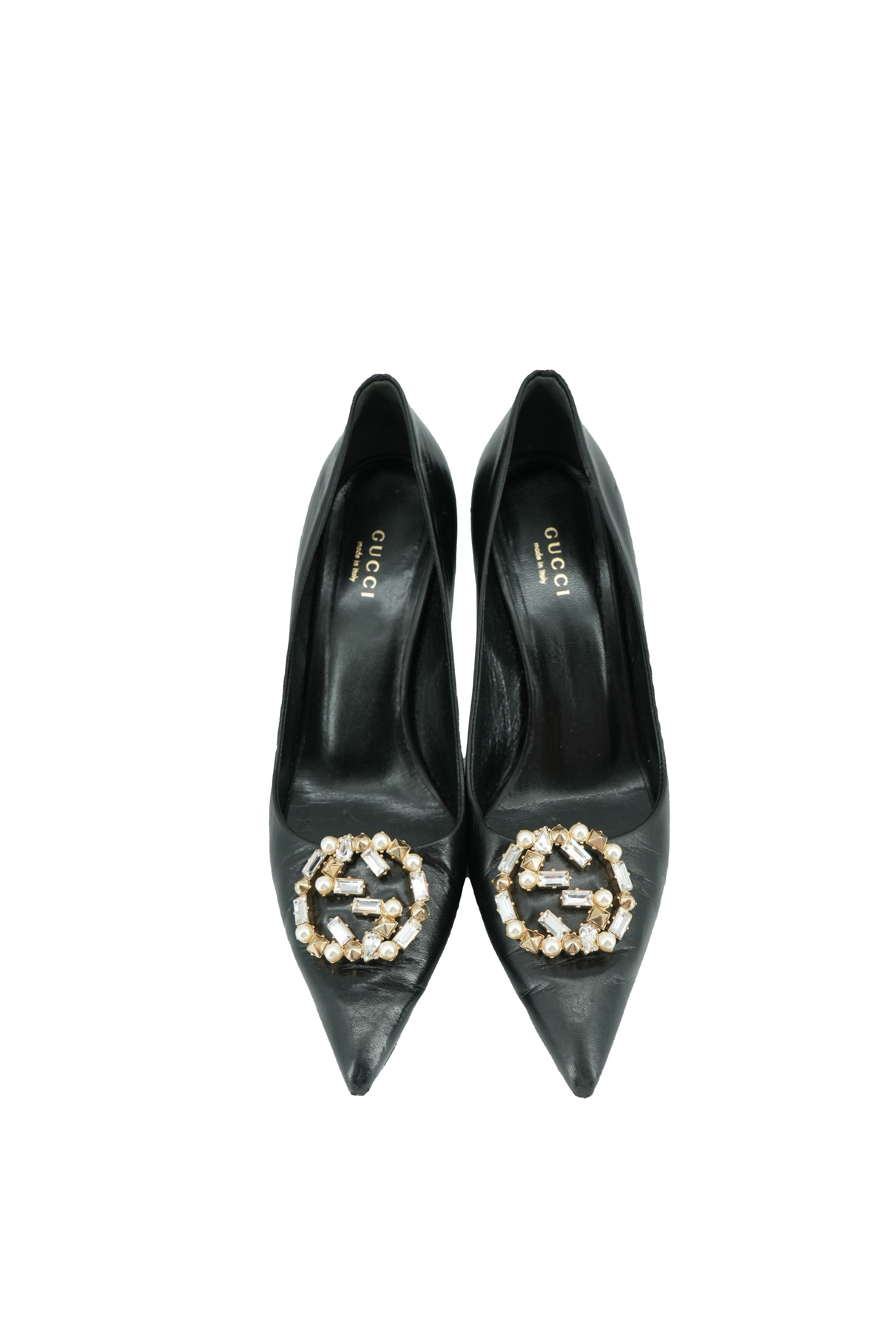 Gucci black leather crystal GG pumps size 37 BOX