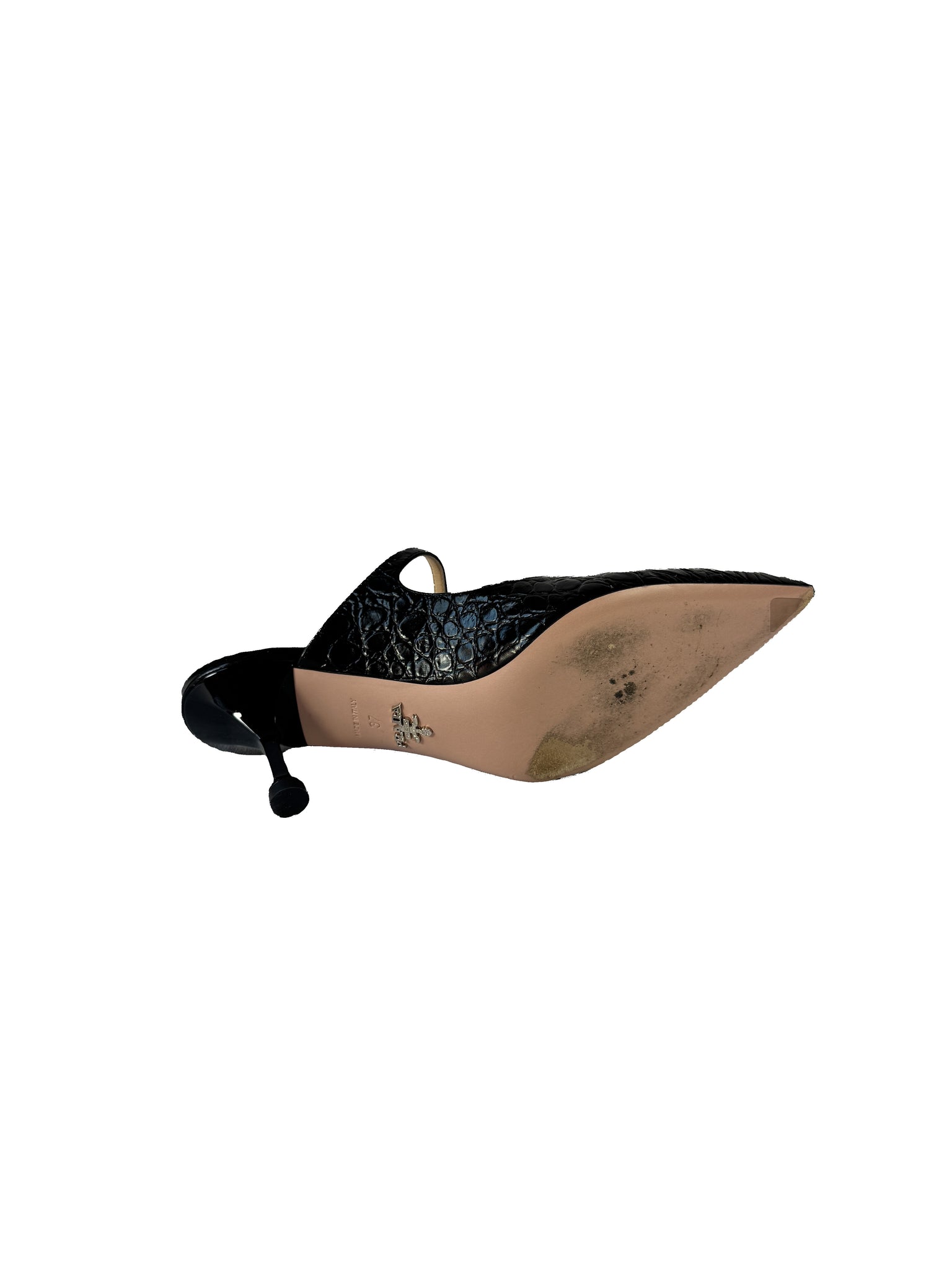 Prada black croc embossed leather heeled mules size 37 – My