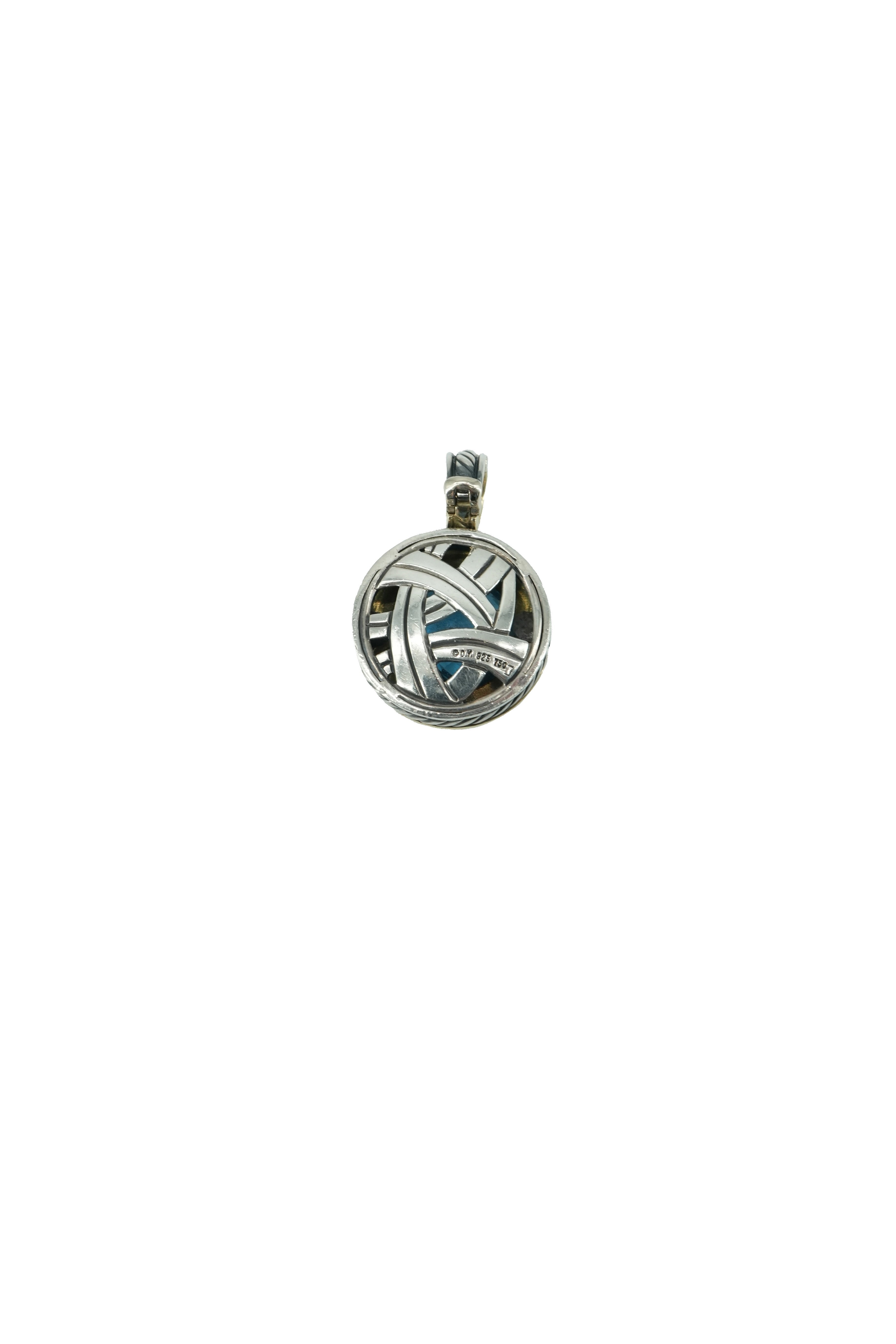 David Yurman sterling silver, yellow gold, blue topaz pendant