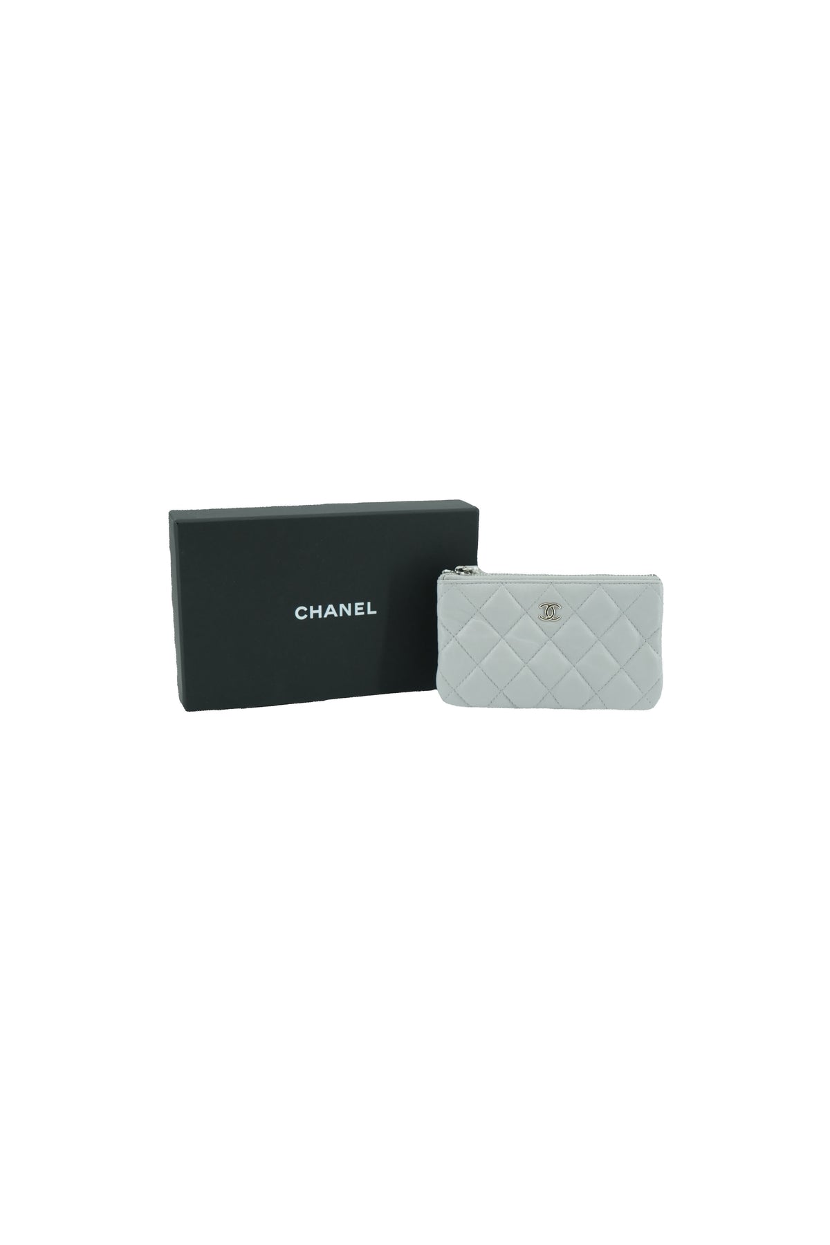 Chanel light gray quilted small cosmetic pouch NEW 29139369