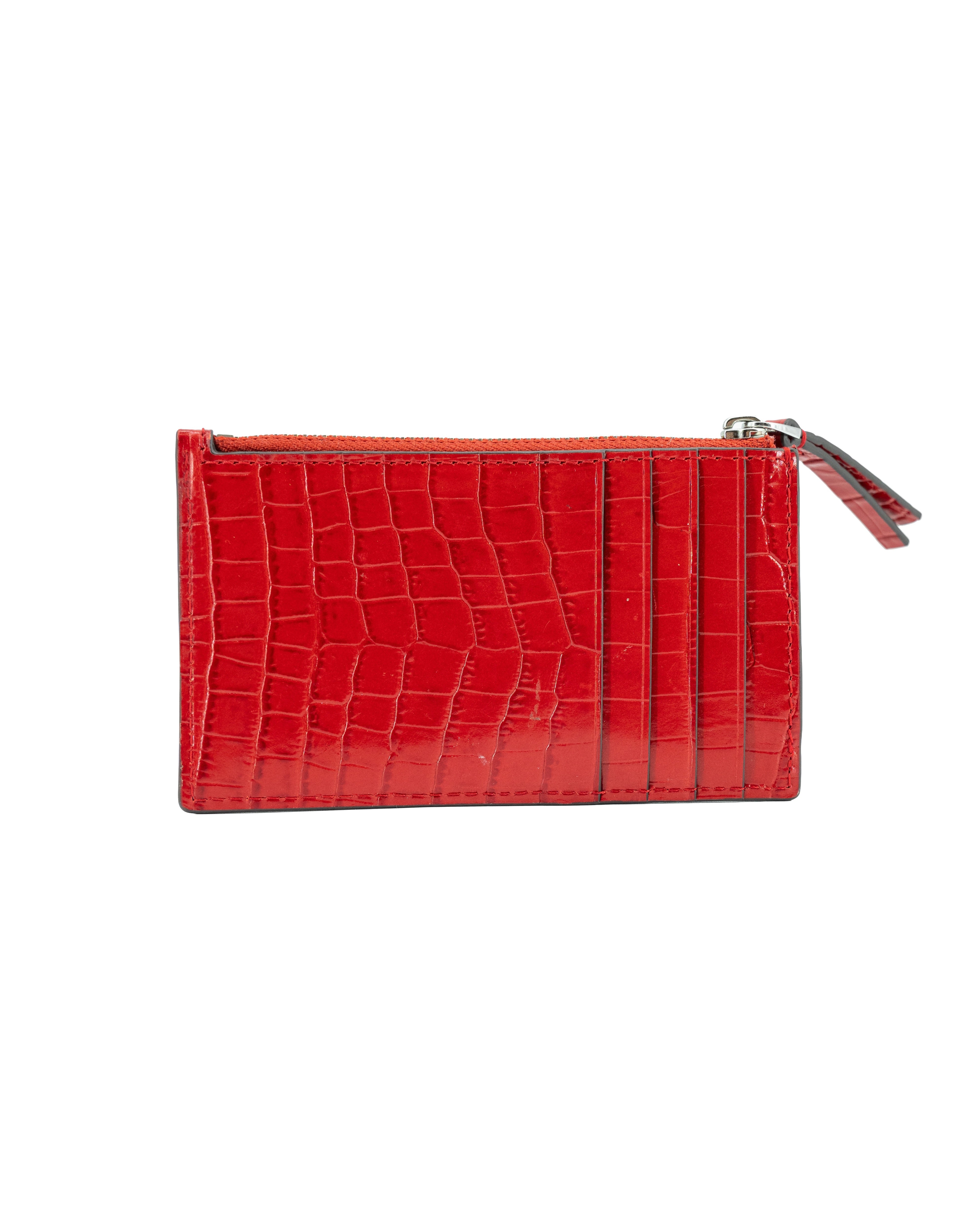 Tory Burch red croc embossed card wallet
