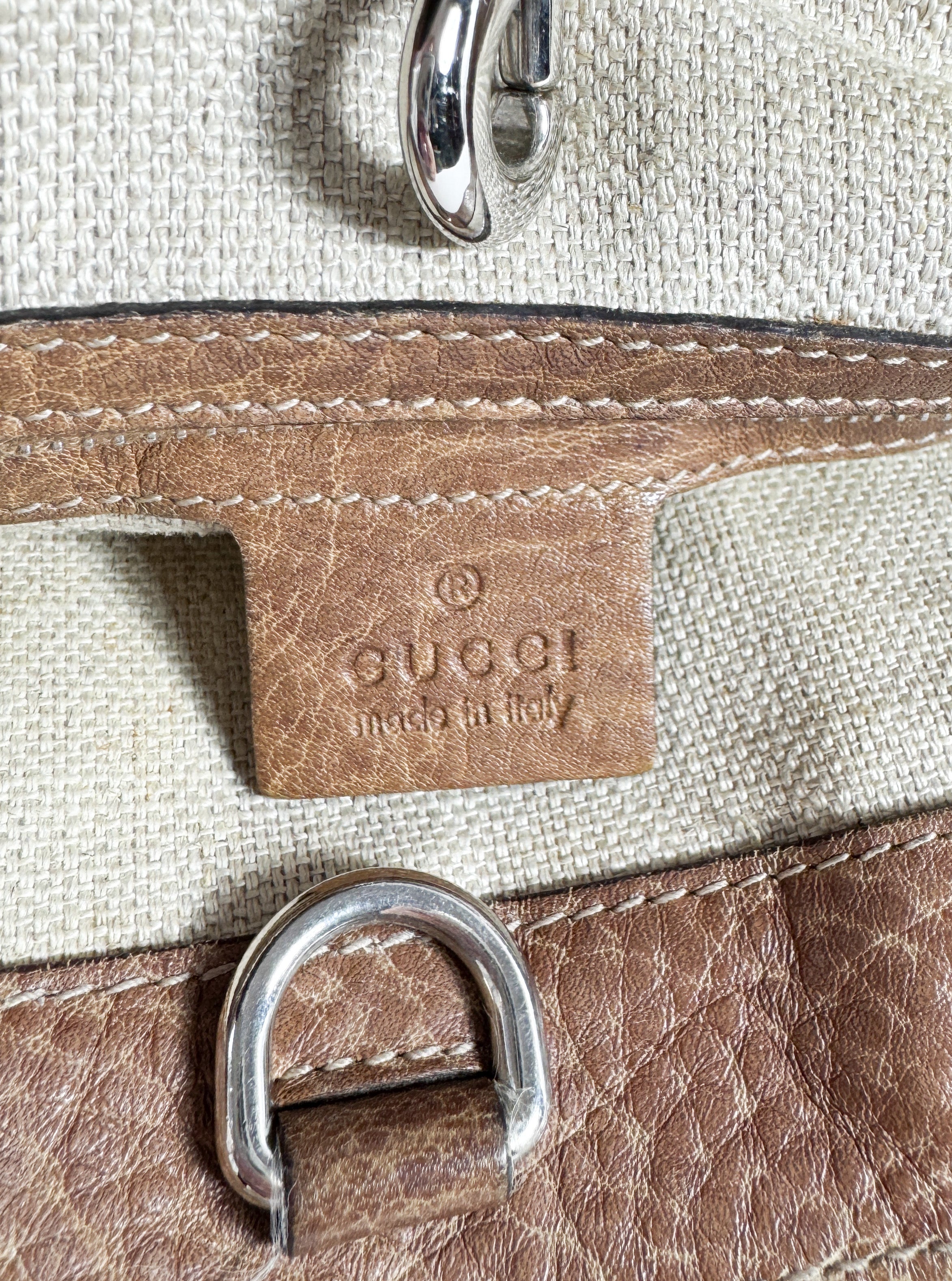 Gucci GG sunset Paglia straw and leather tote 232973000926