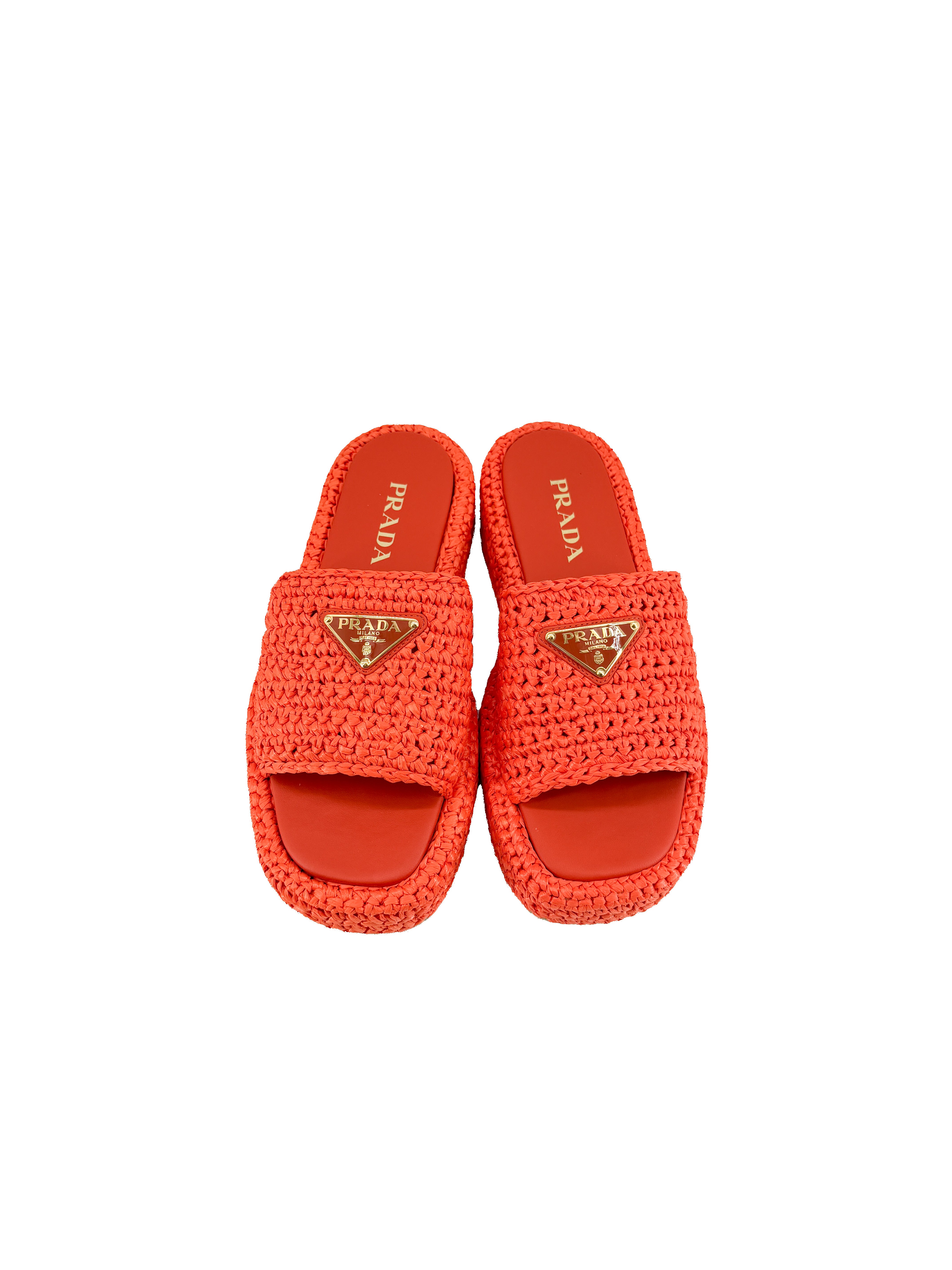 Prada orange Raffia slides size 38 BOX NEW